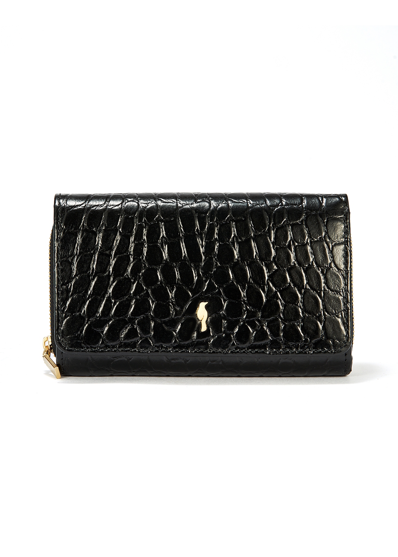 Black leather women's croco wallet PORES-0956-99(W25)