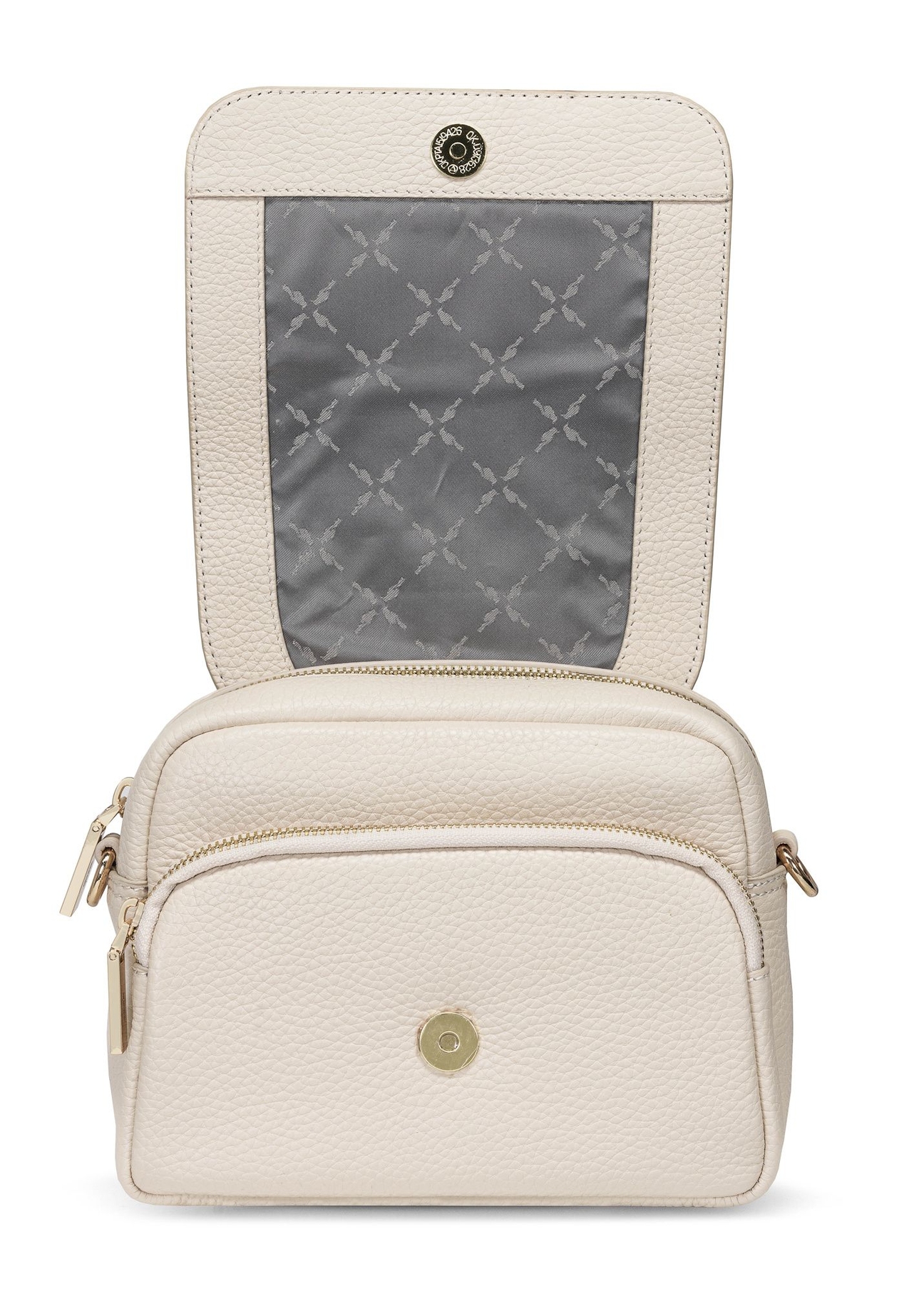 Cream leather women's messenger bag TORES-0958E-0B(W26), front product view on white background.