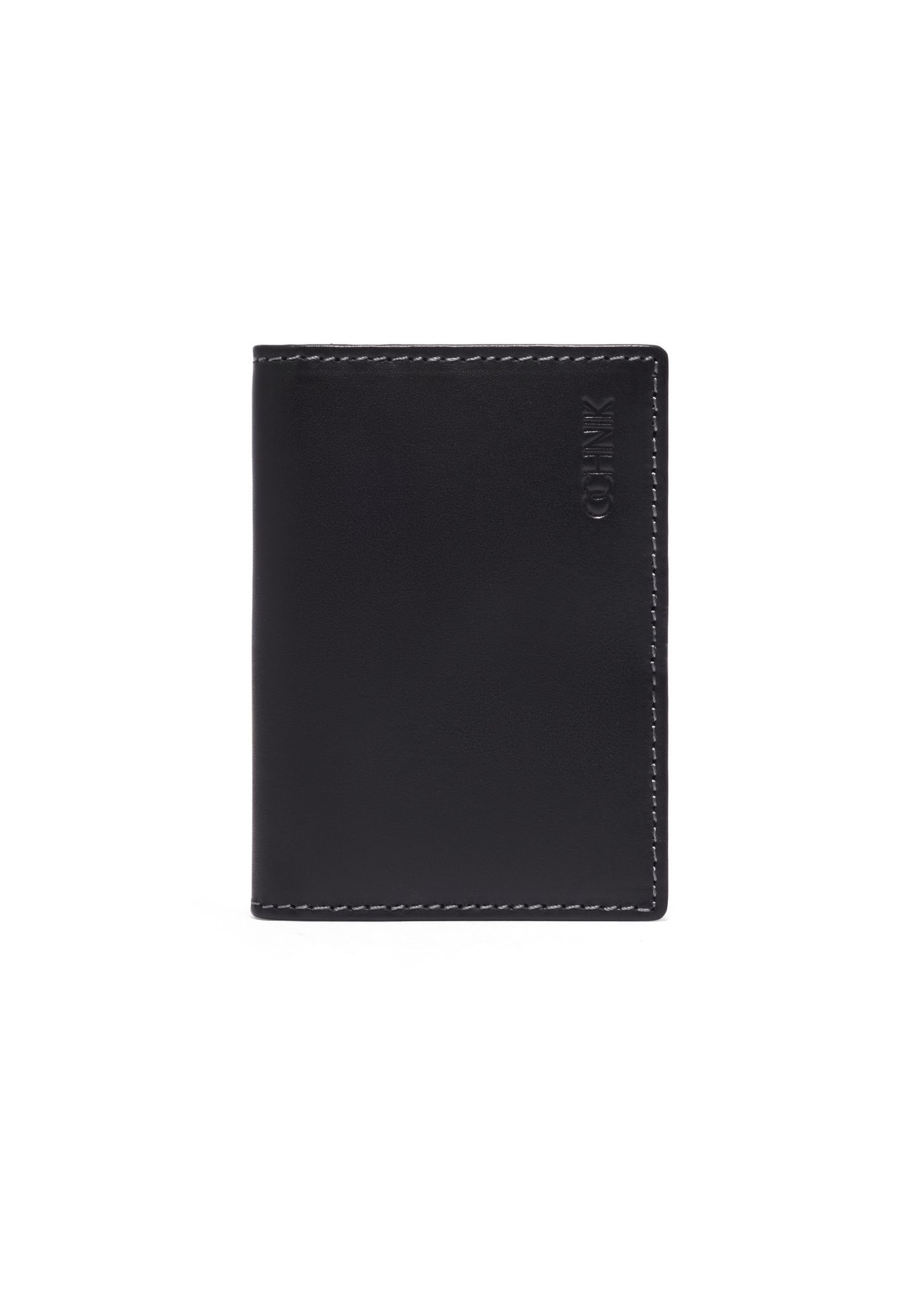 Black leather card case PORMS-0703-99(Z26) - front product view, on white background.