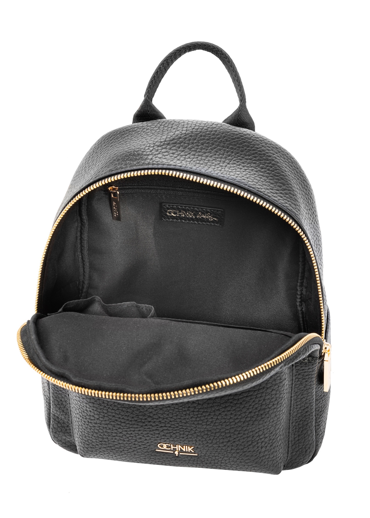 Black women's backpack TOREC-0996A-99(Z25), view of the inside of the product on a white background.