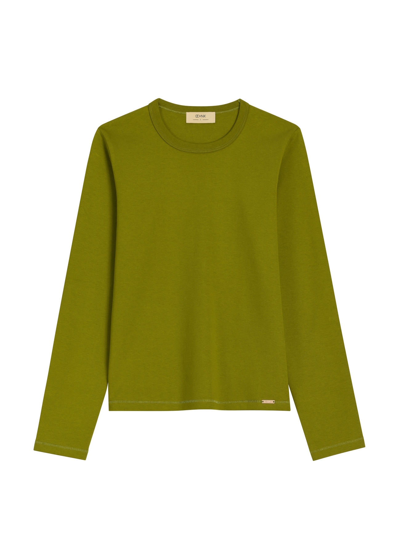 Olive green women's cotton longsleeve LSLDT-0052-8E(Z26) - front view of the product, on a white background.