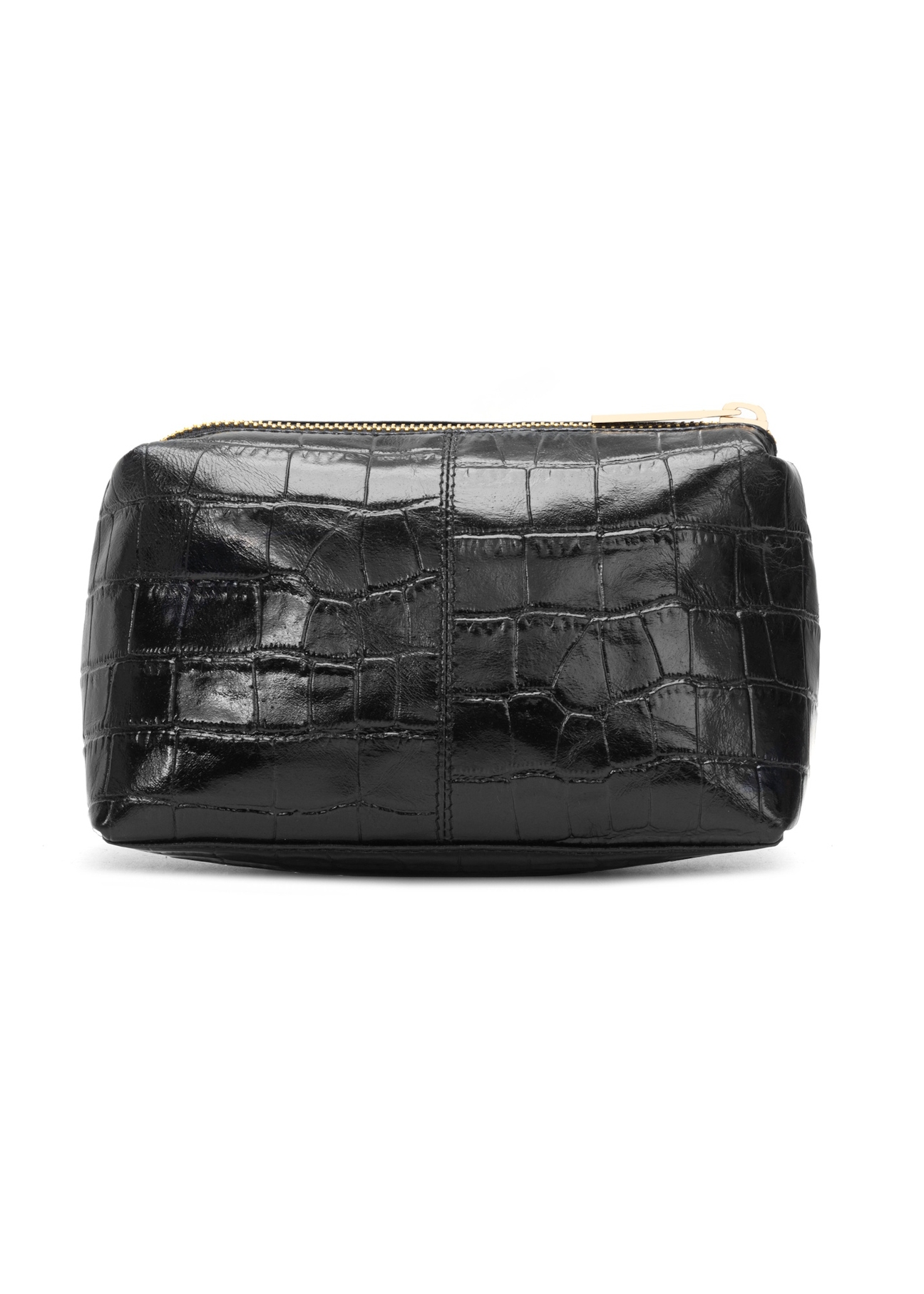 Black croco leather cosmetic bag TORES-1235-9G(W26), back view of the product on a white background.