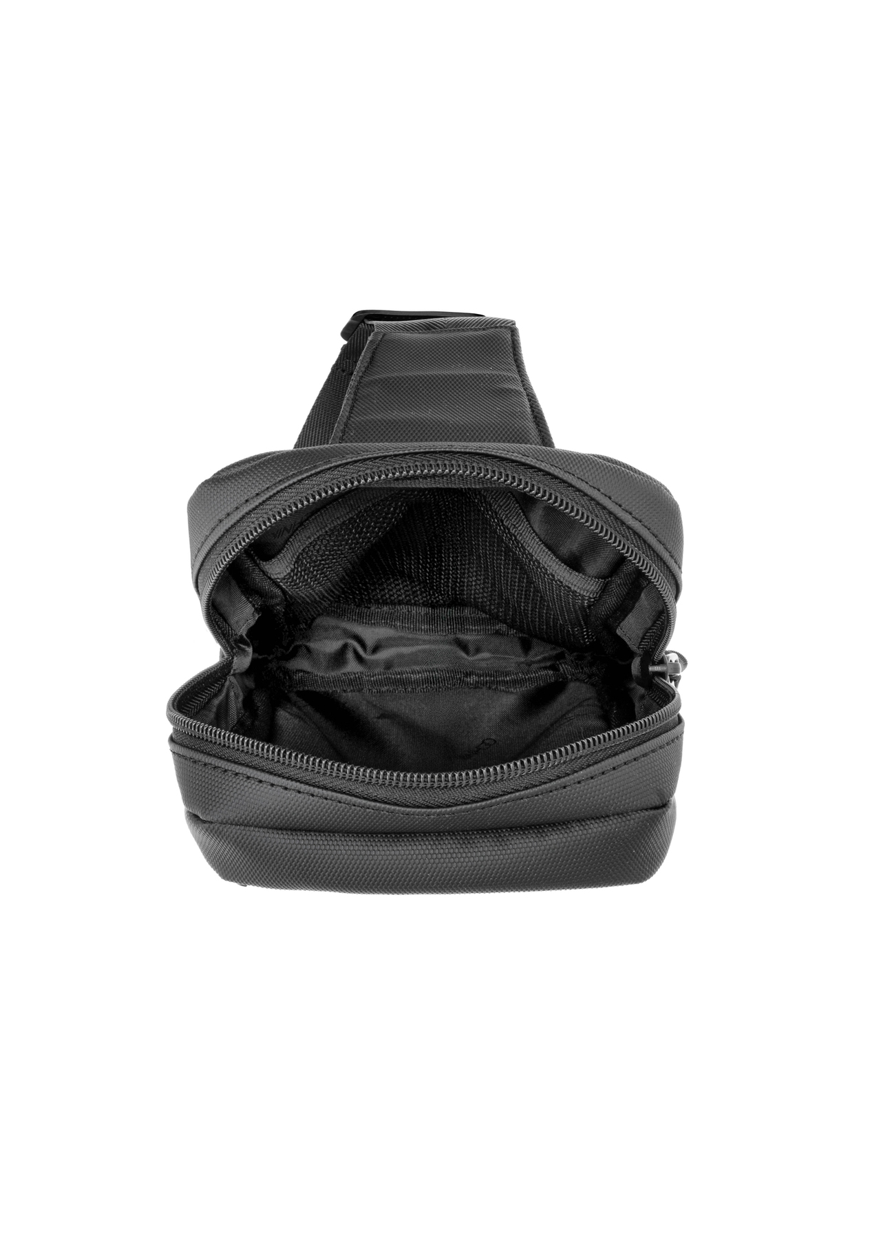 Black men's crossbody bag TORMN-0419-99(W26) - product view from above, on white background.