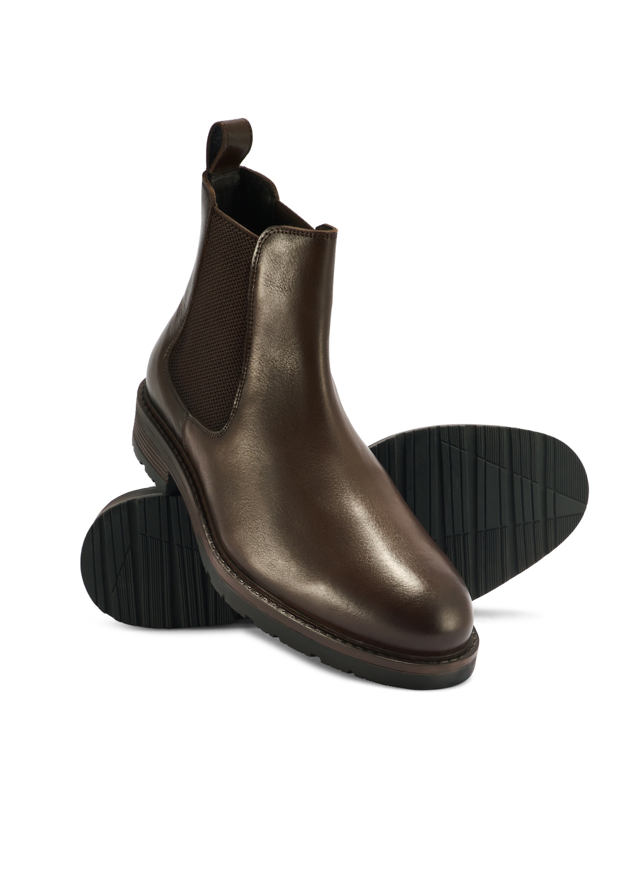 Men's brown leather Chelsea boots BUTYM-0521-89(Z25), diagonal product view on white background.