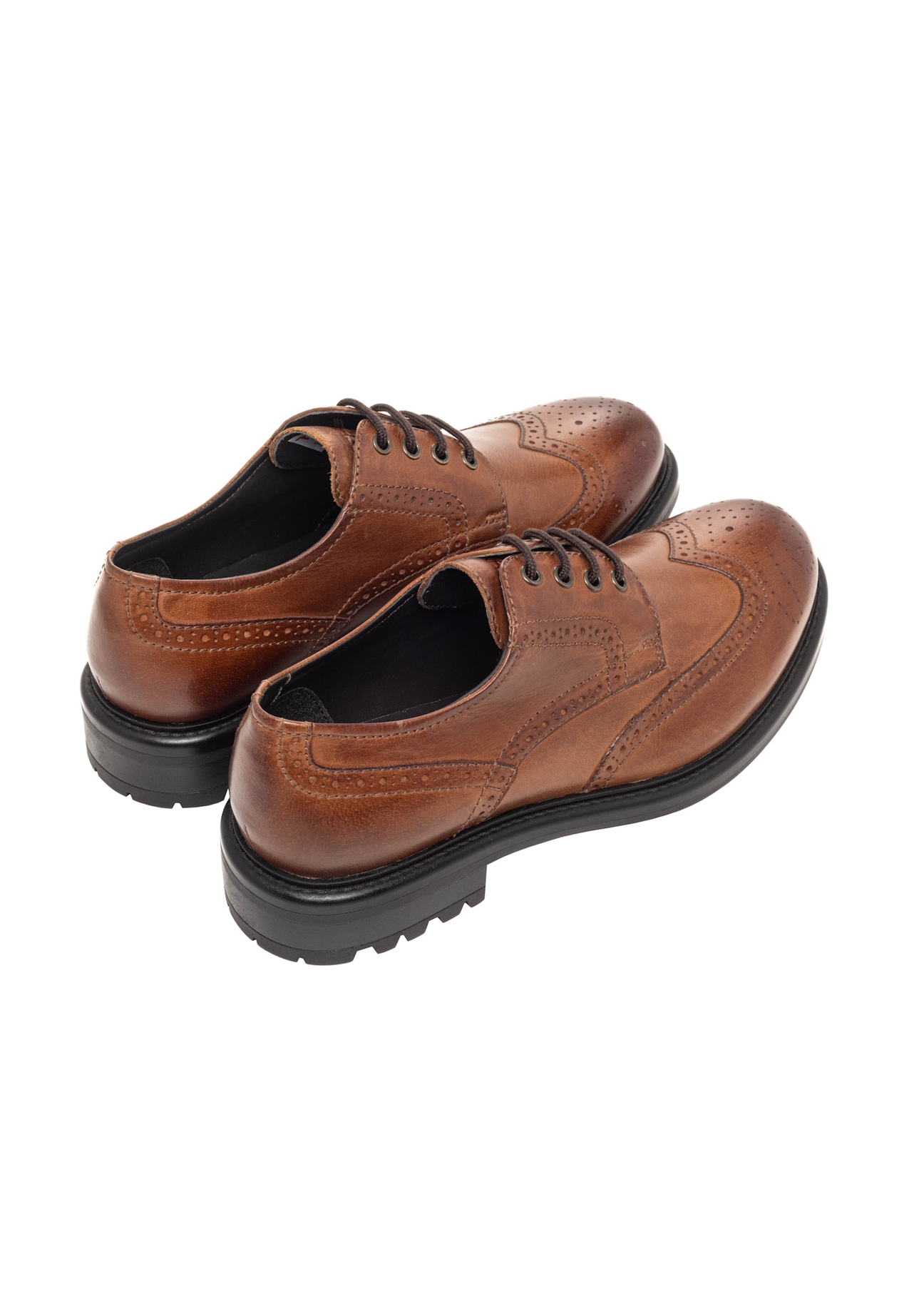 Brown leather men's shoes BUTYM-0548-1H(Z26), product view from the back on a white background.