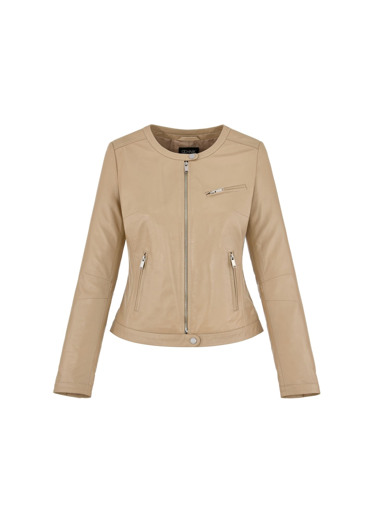 Beige women's jacket made of genuine leather KURDS-0154L-1187(W25)-03
