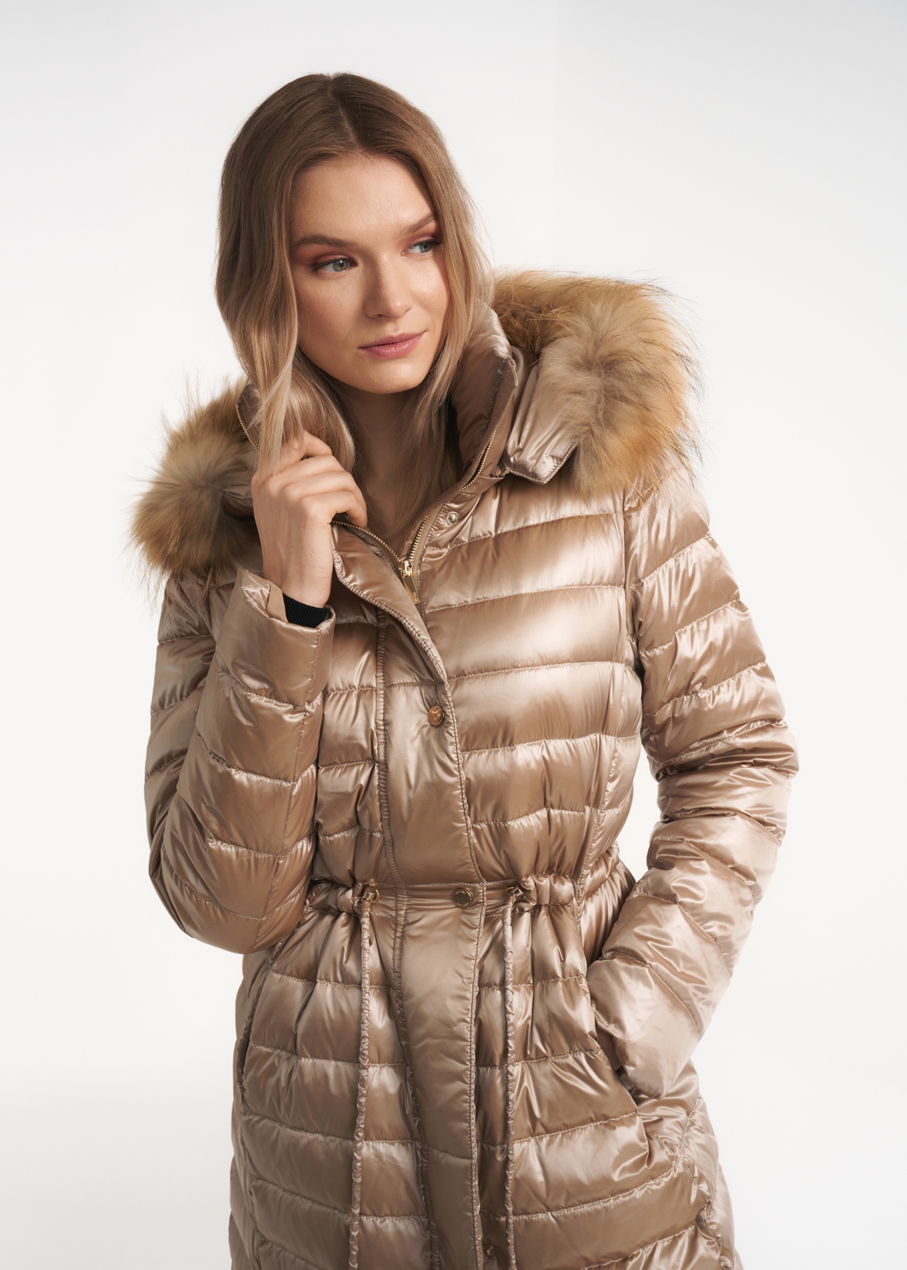 Women's warm jacket in beige color KURDT-0253-81(Z21)-05