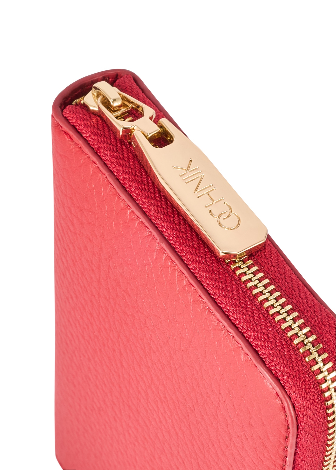 Red leather medium women's wallet PORES-0898G-42(Z25), close-up of the product detail on a white background.