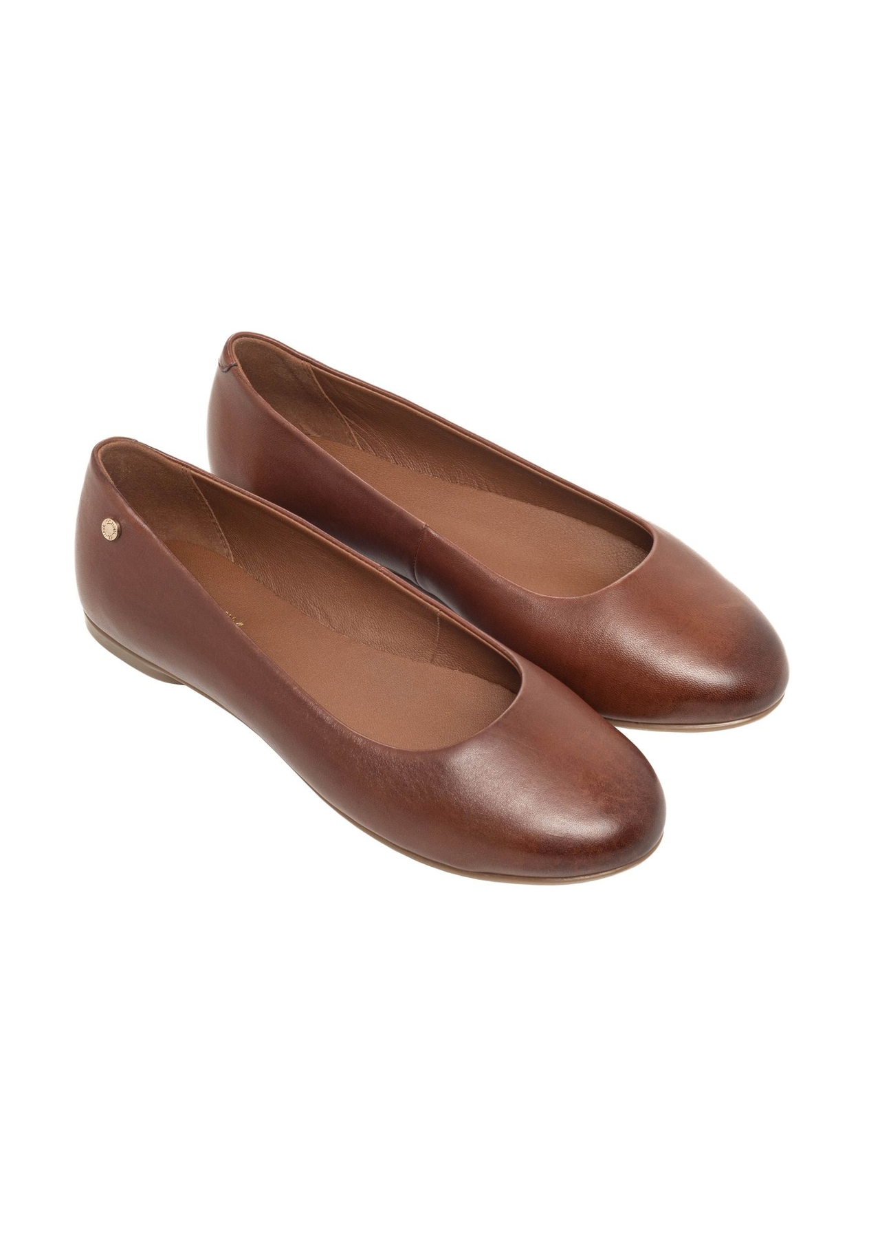 Women's brown leather ballerina flats BUTYD-1286-1I(Z26) - product view from above, on a white background.
