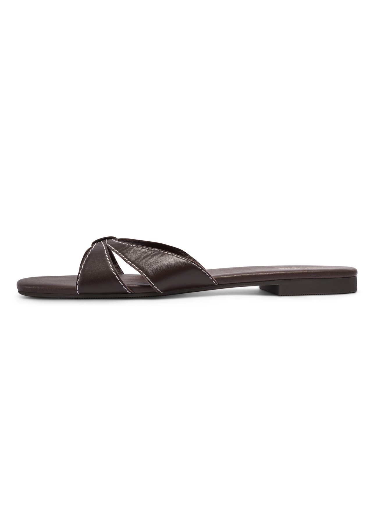 Dark brown leather women's mules BUTYD-1227-1I(W26), side view of the product on a white background.