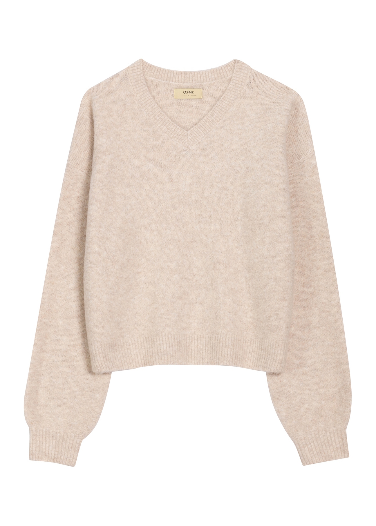 Light beige women's wool blend sweater SWEDT-0271-1A(Z26), front product view on white background.