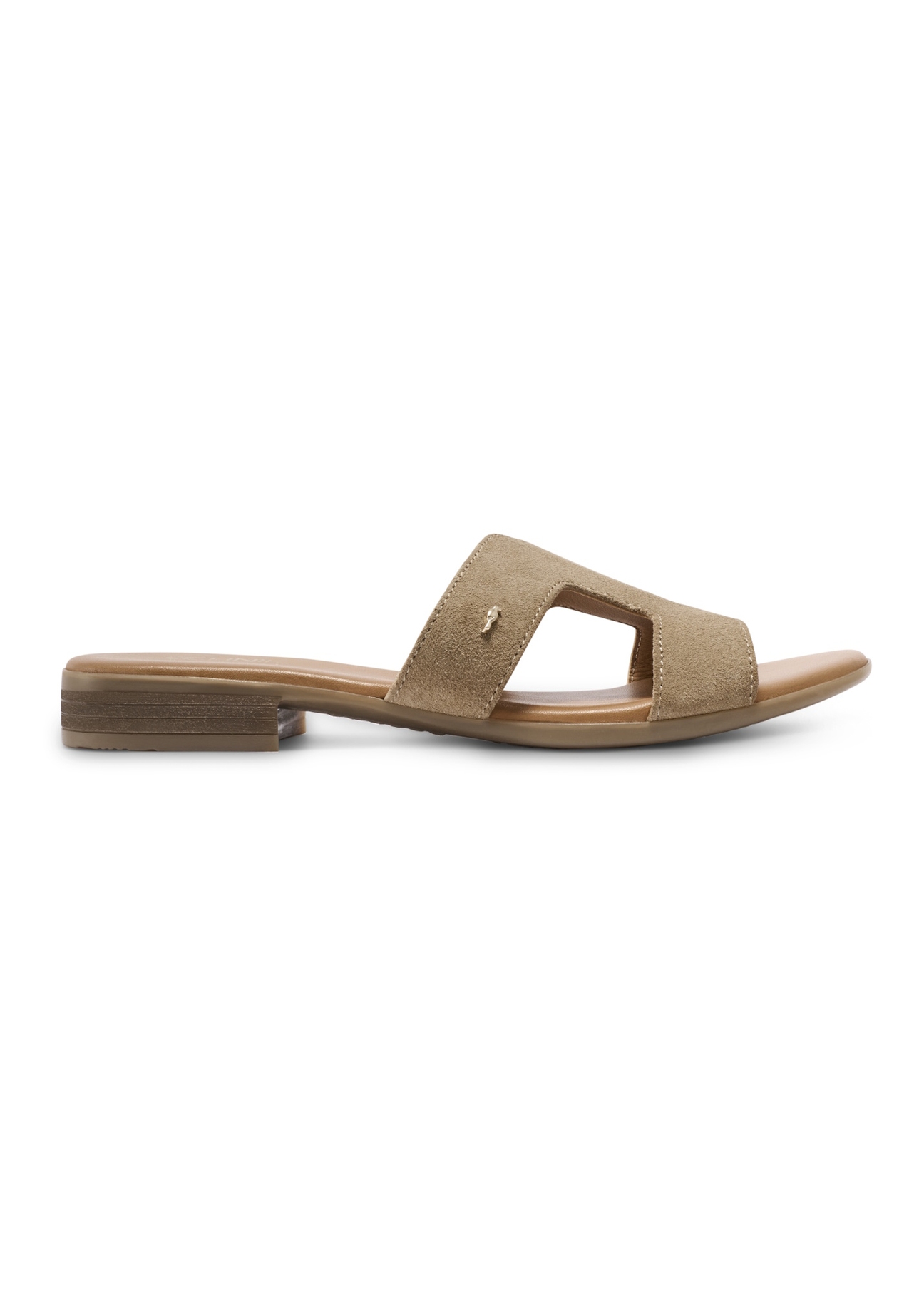 Women's leather slides in cool beige color BUTYD-1064A-1K(W26), side view of the product on a white background.