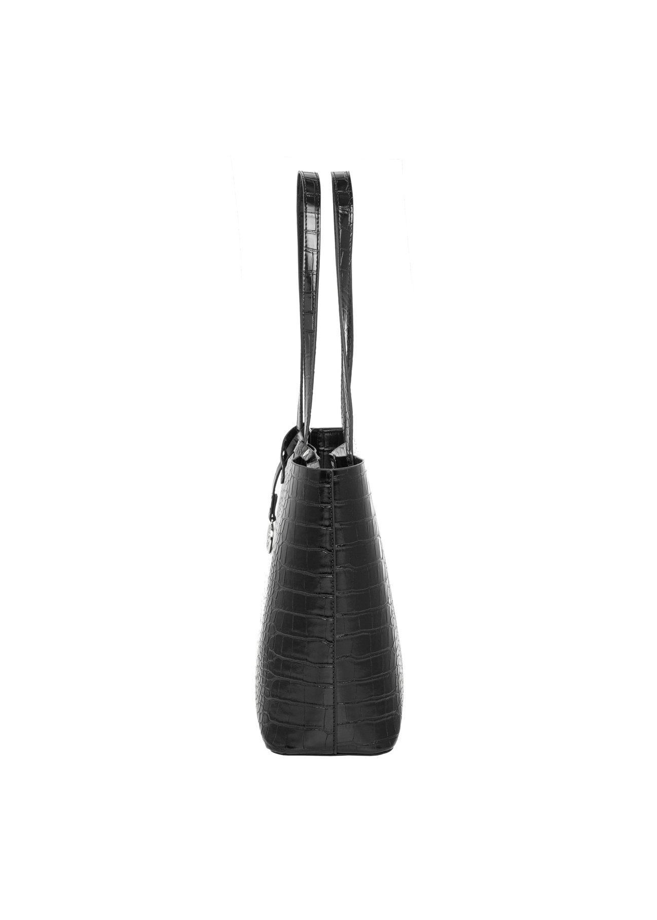 Black croco women's handbag TOREC-1258-9G(Z26), product view from the side on a white background.