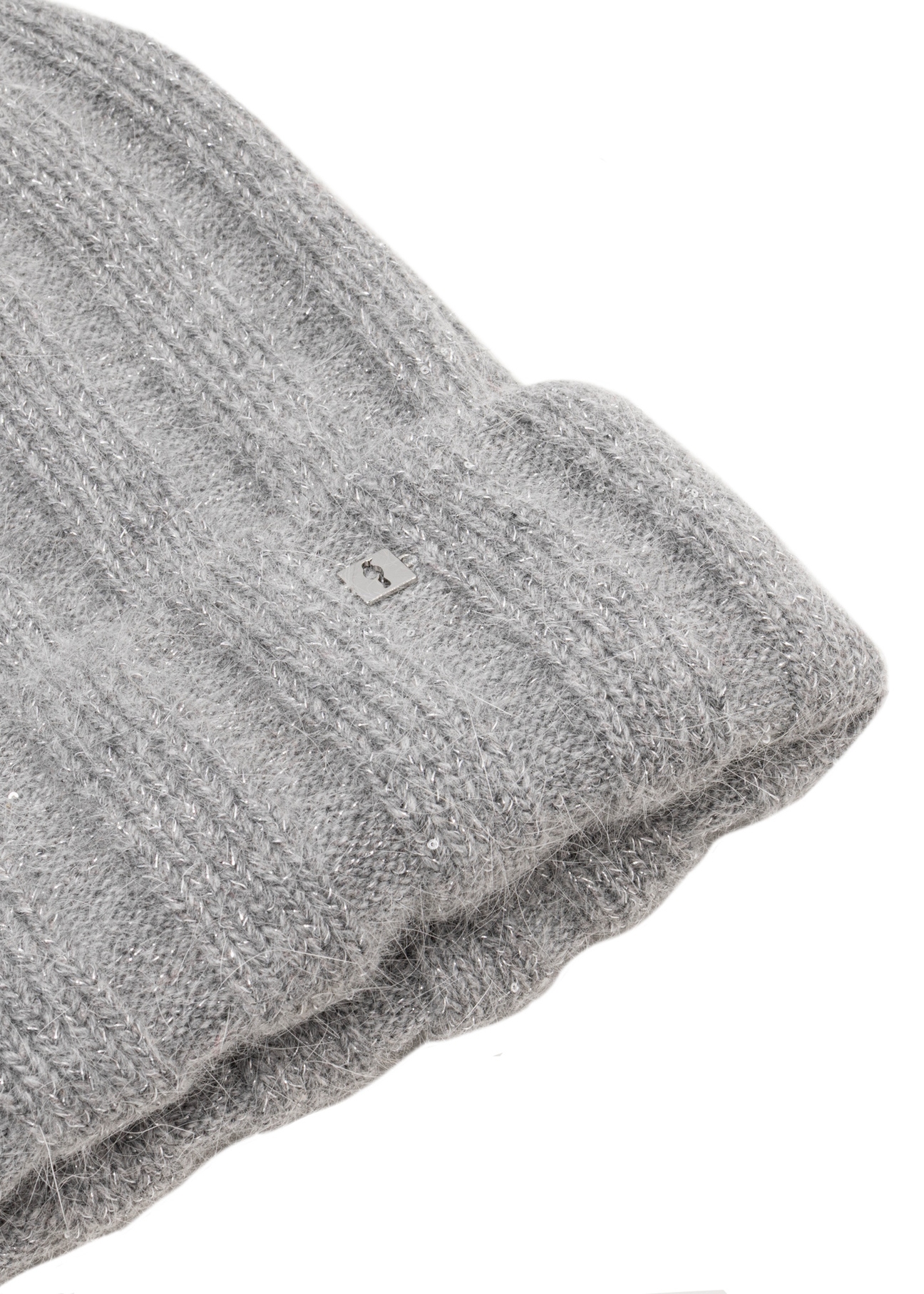 Grey women's hat with sequins CZADT-0223-9B(Z26), close-up of product detail on a white background.