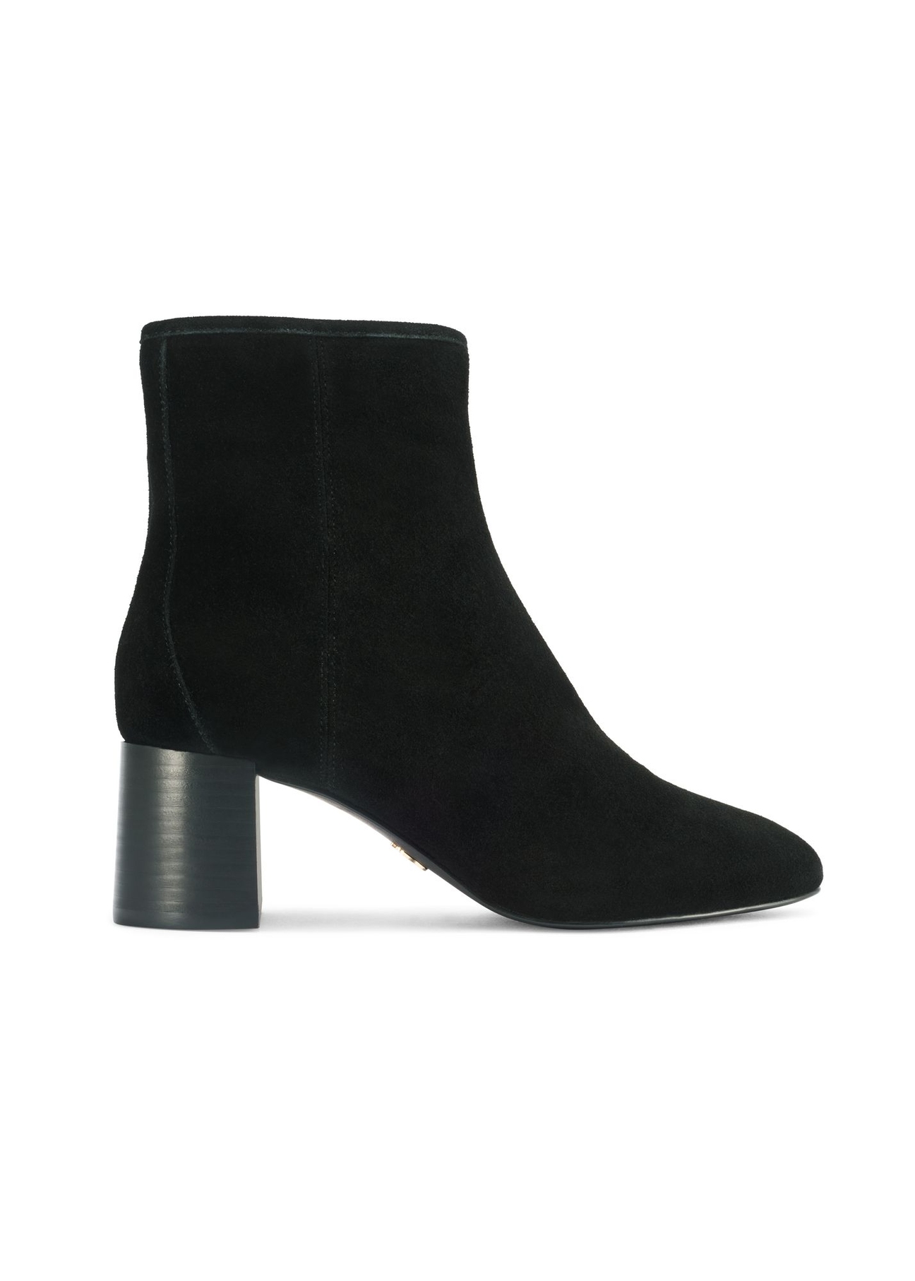Black suede high-heeled ankle boots BUTYD-1218-99(Z25) - side view of the product on a white background.