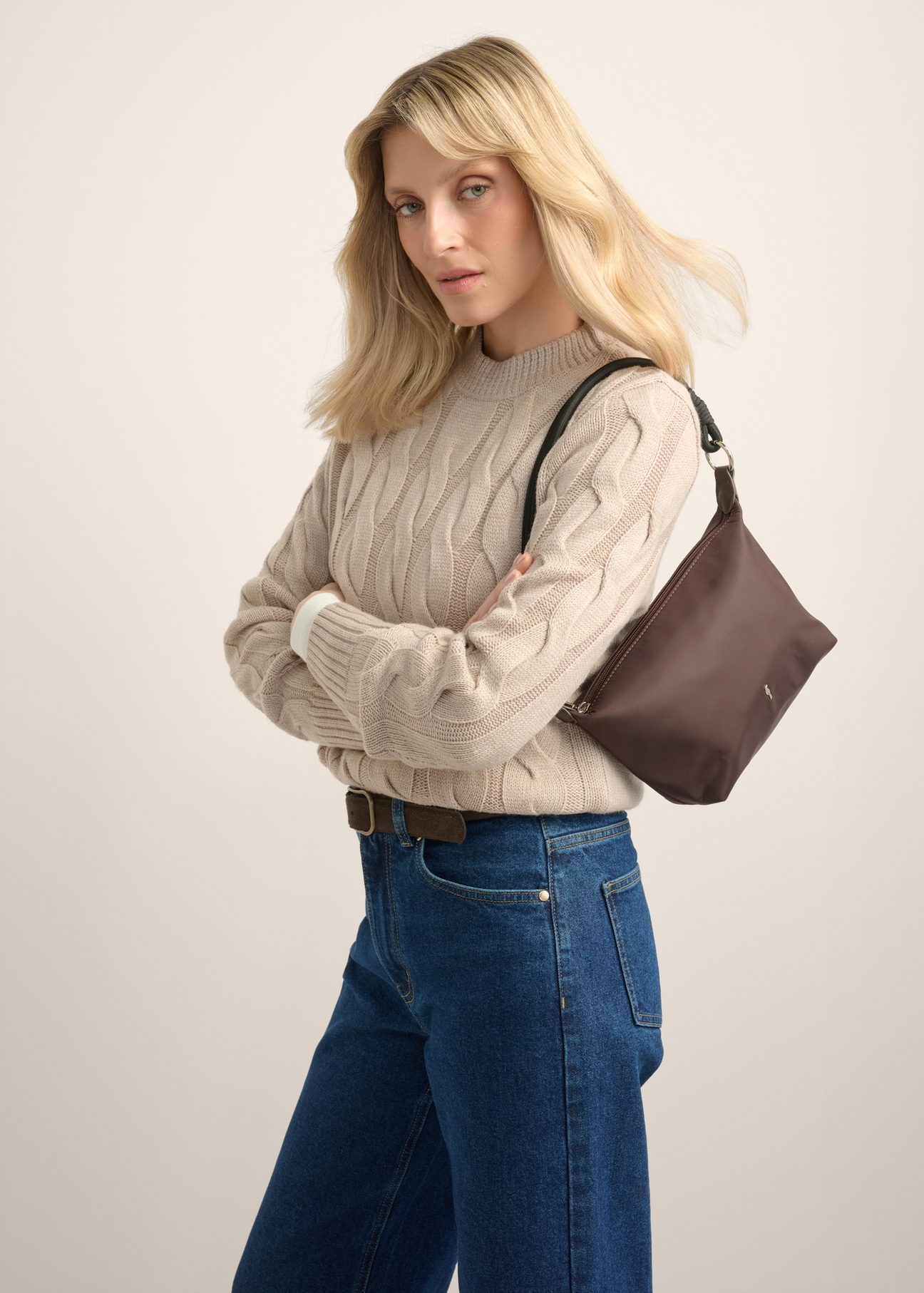 Dark brown fabric women's handbag TOREN-0355-1I(Z26)