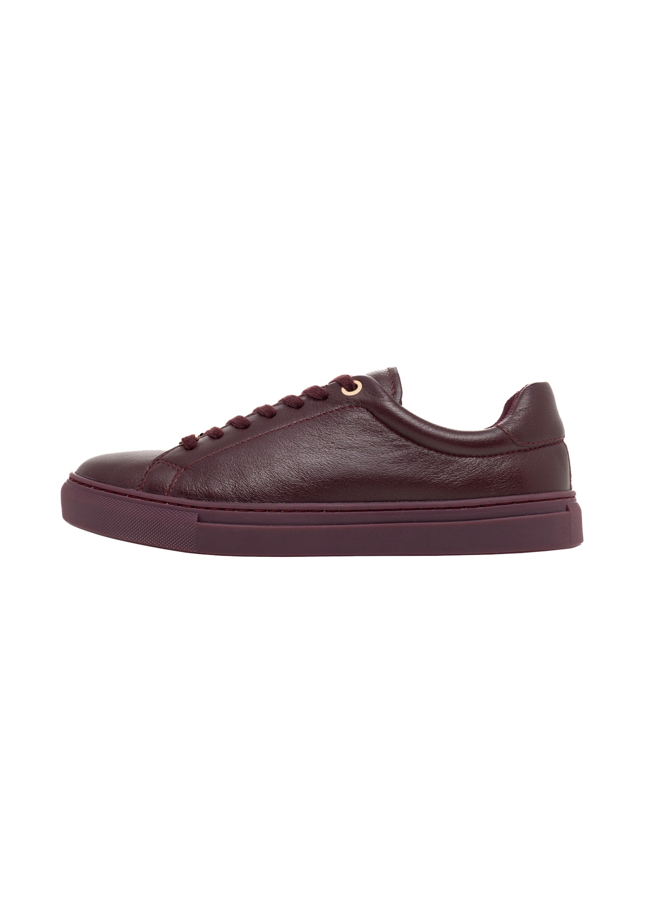 Burgundy women's leather sneakers BUTYD-1068-4E(Z26), side product view on white background.