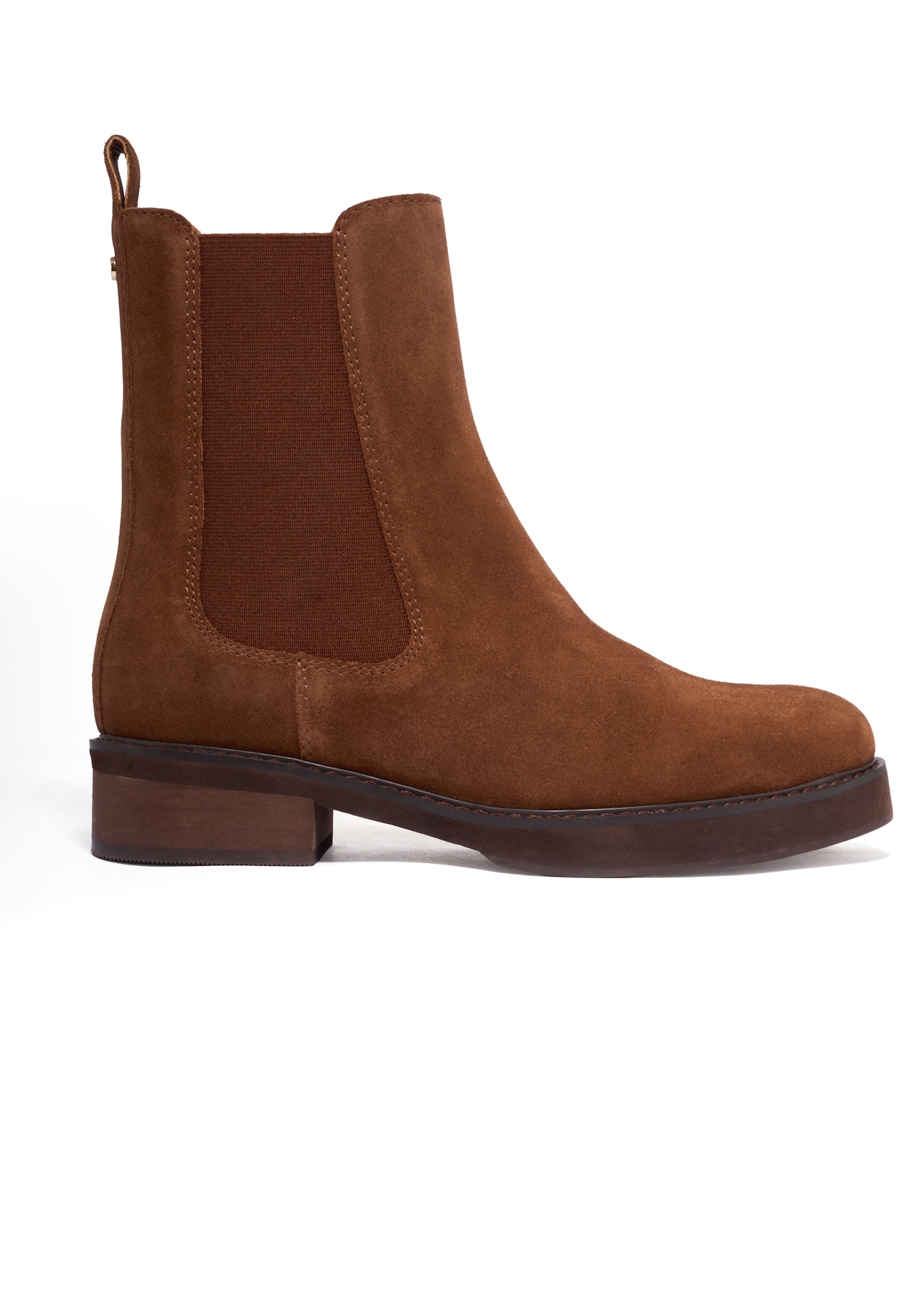Light brown suede women's Chelsea boots BUTYD-1278-1G(Z26), side product view on white background.