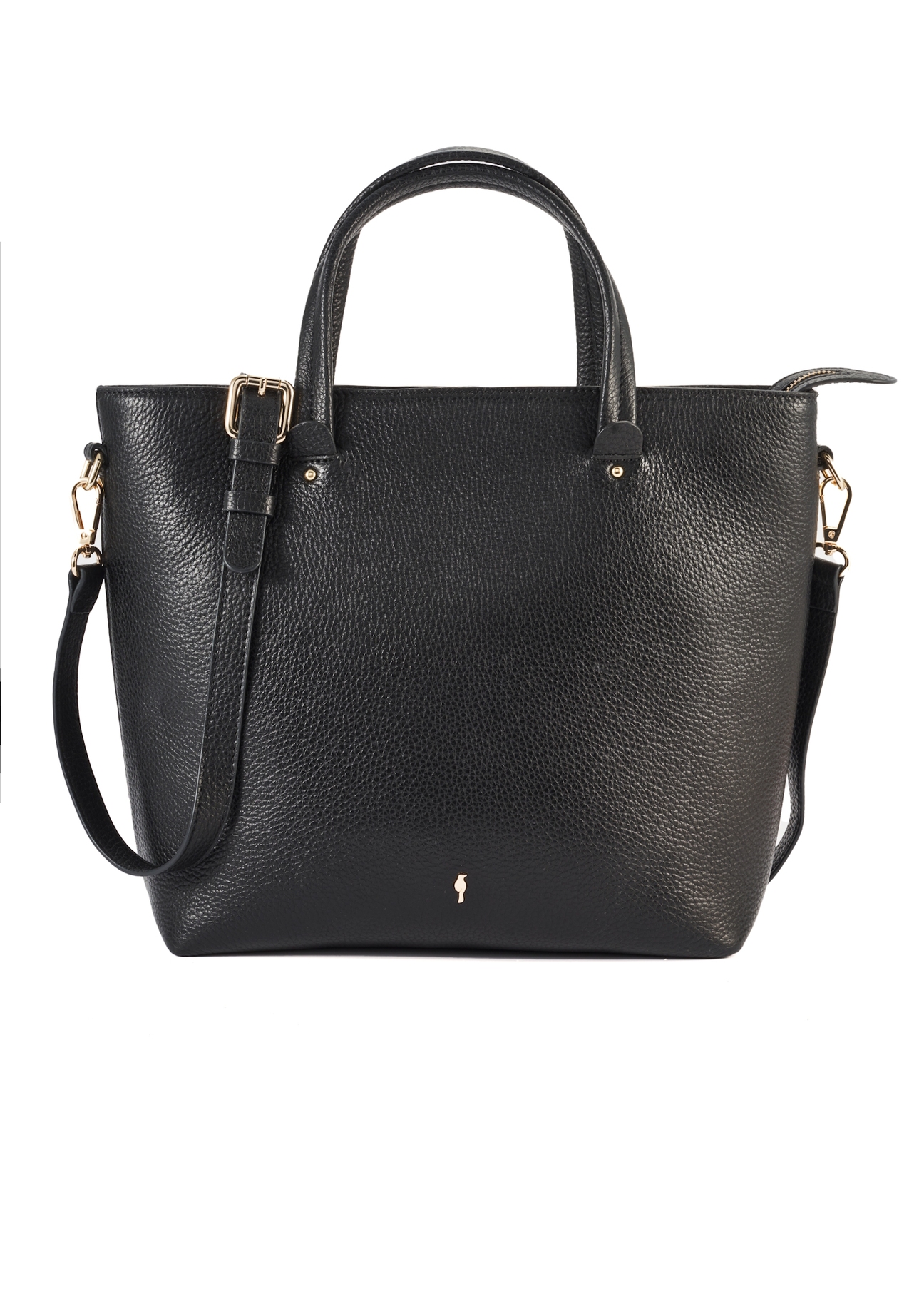 Black leather shopper bag TORES-0728D-99(Z25), product view front on white background.
