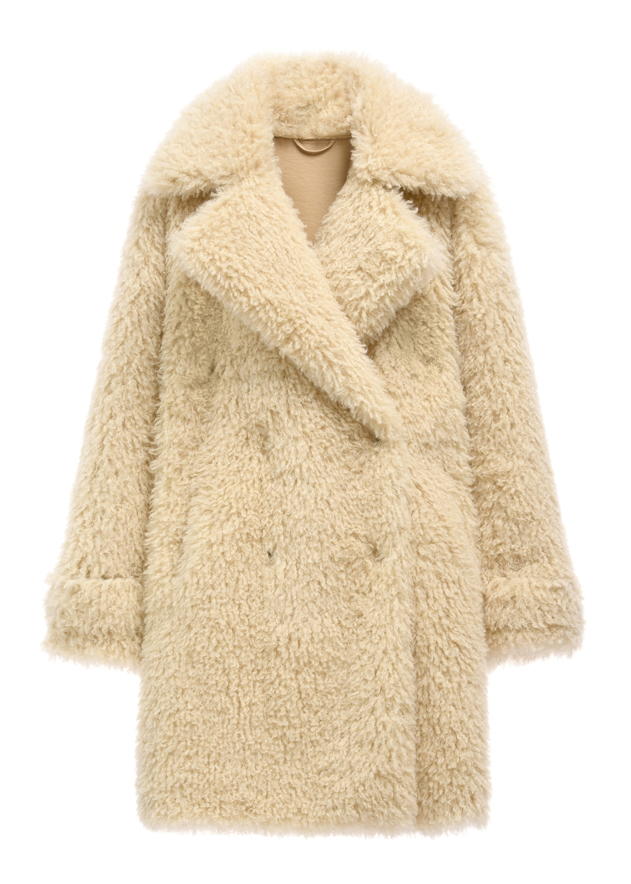 Cream women's fur coat FUTDP-0090-0C(Z26), front product view on a light background.