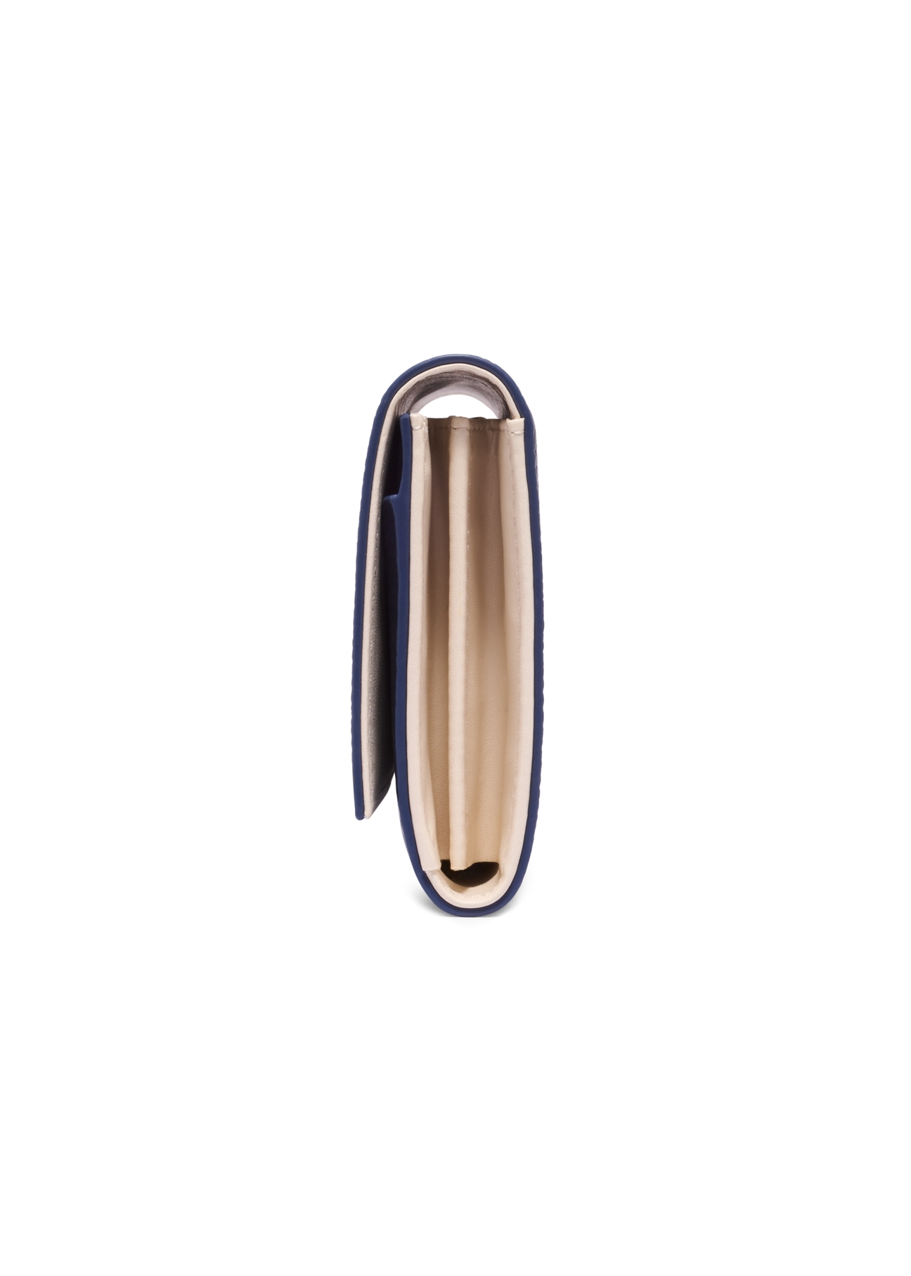Navy blue women's wallet with cream interior POREC-0439-7E(Z26) - side view of the product, on a white background.