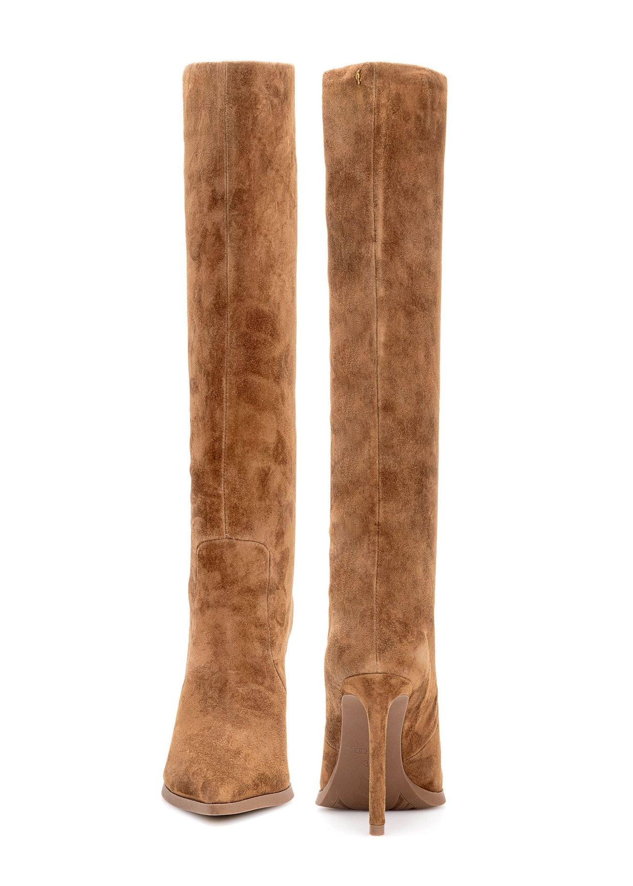 Cognac suede women's boots BUTYD-1208-1F(Z26), front and back product view on white background.