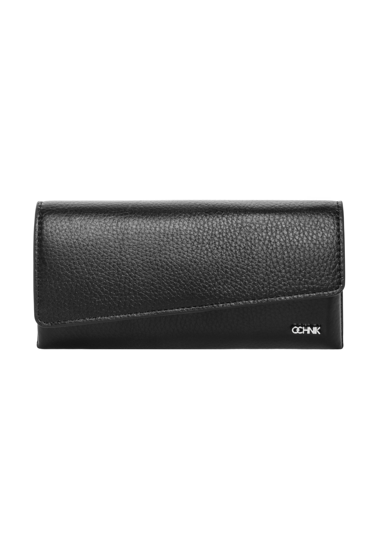 Black leather glasses case PORES-1014R-9I(Z26), front product view on white background.