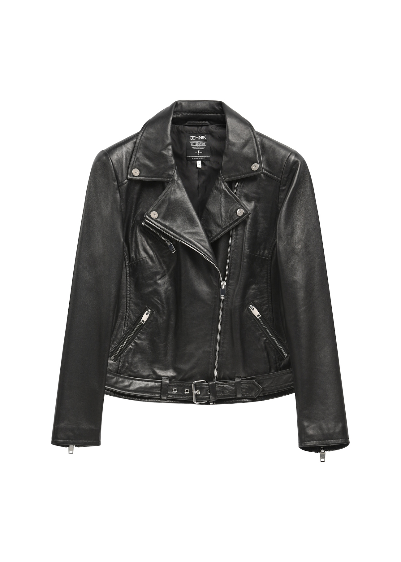 Women's leather biker jacket PLUS SIZE KURDS-0274L-99(KS) - front product view, on a white background.