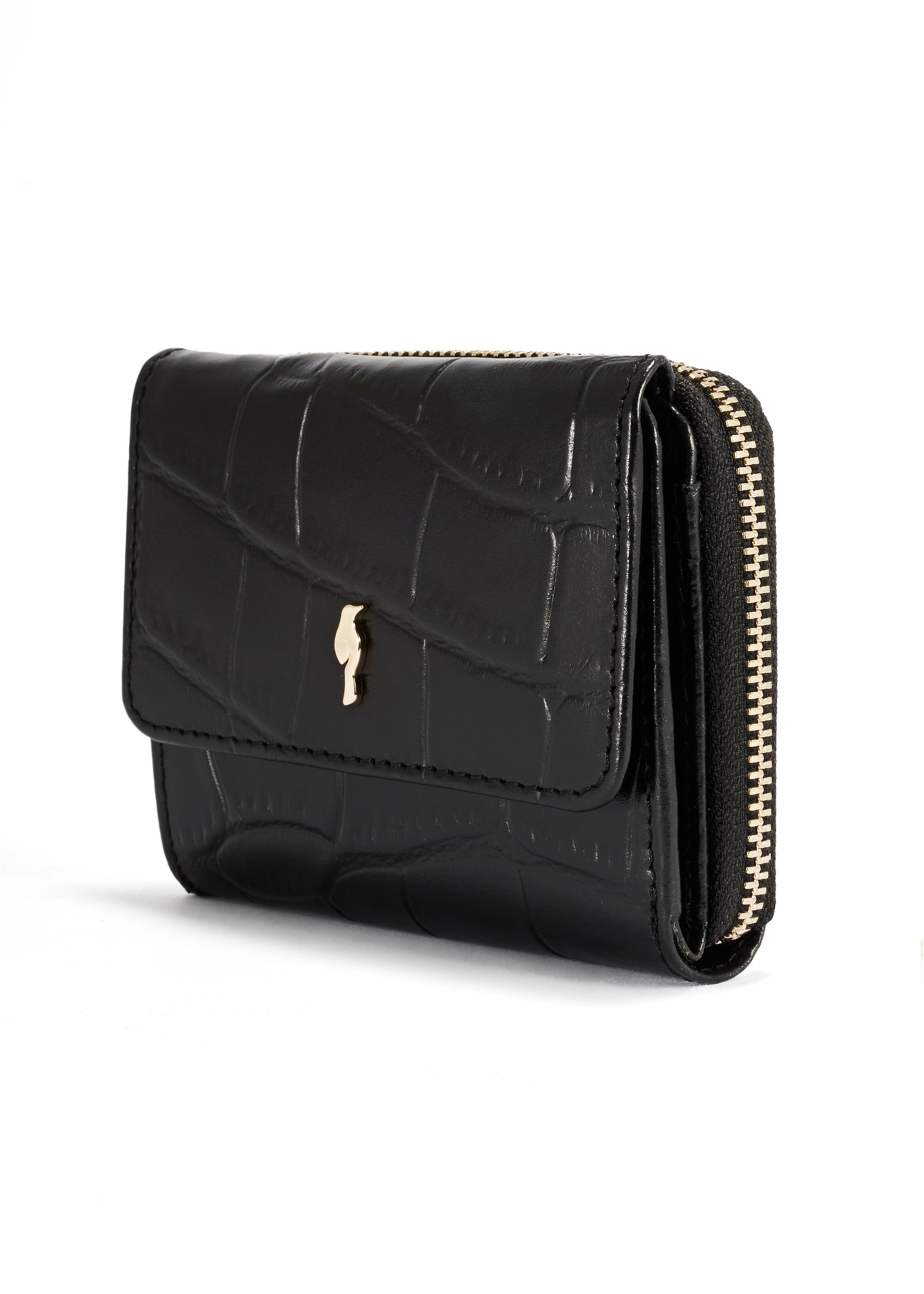 Black leather women's wallet PORES-0906A-97(Z25), diagonal product view on a white background.