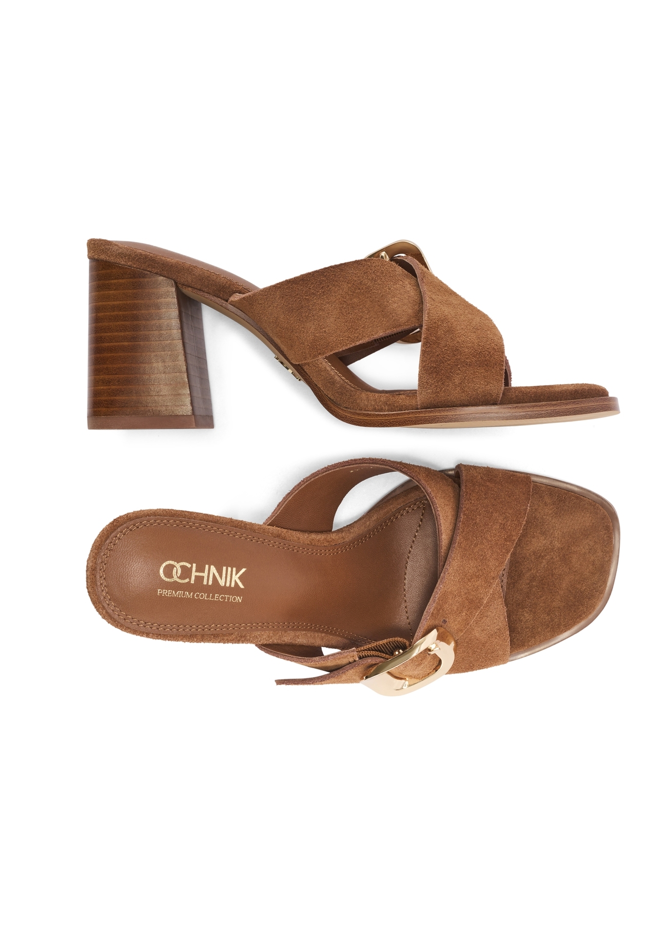Women's suede mules with a block heel BUTYD-1228-1D(W26)