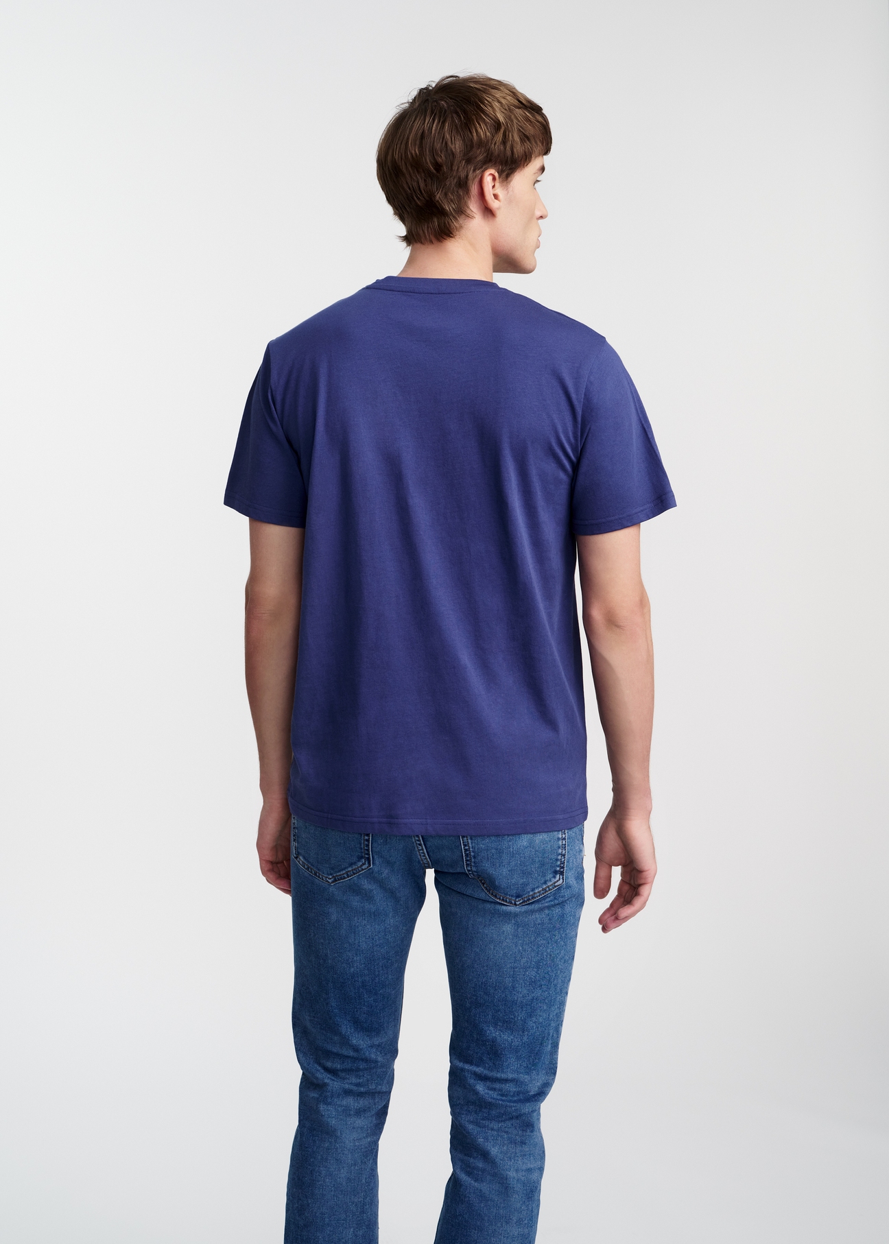 Navy blue cotton t-shirt with print TSHMT-0125-69(W25)-03