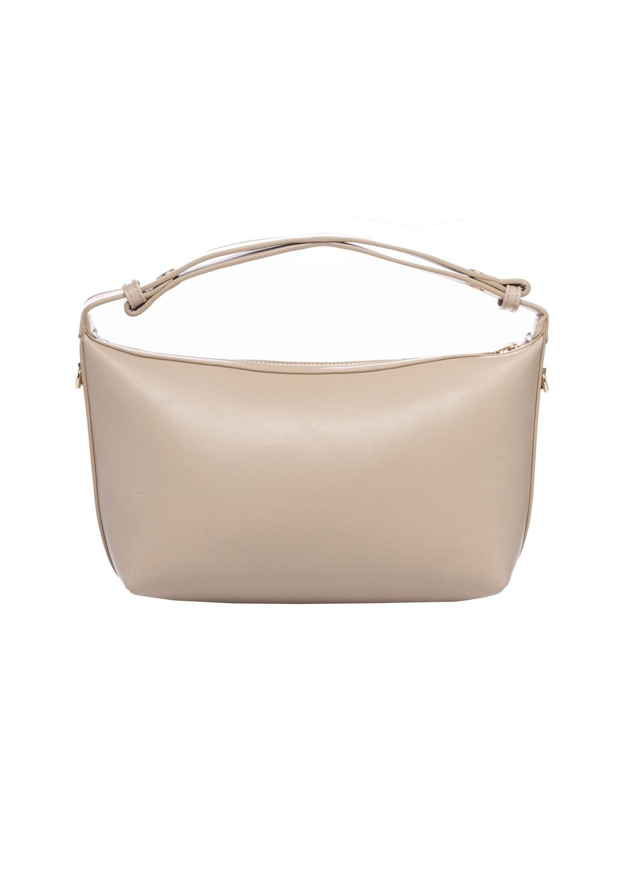 Beige women's handbag with braid TOREC-1169-1A(W26), product view from the back on a white background.
