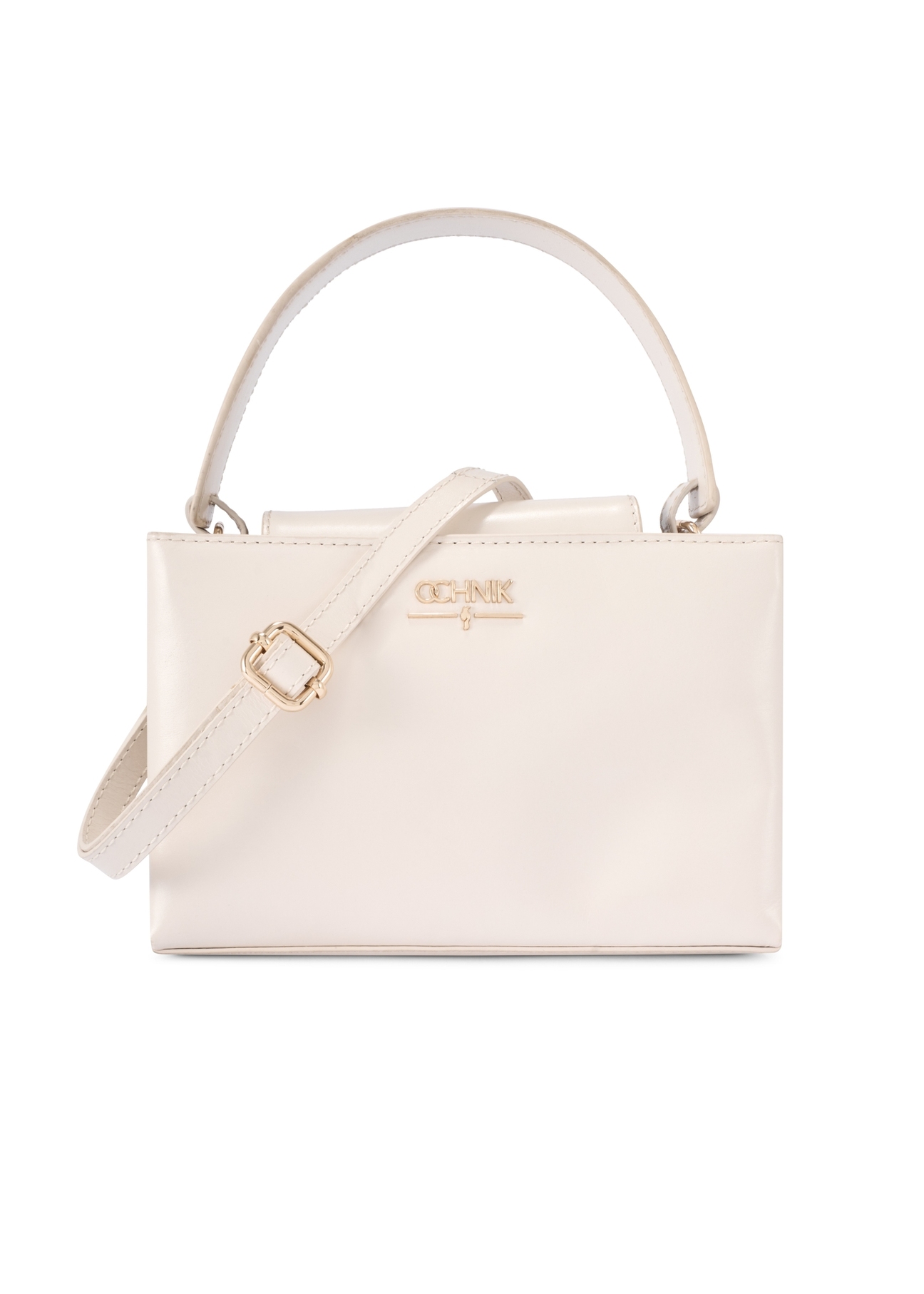 Cream leather trunk bag TORES-1270-0B(W26), front product view on white background.