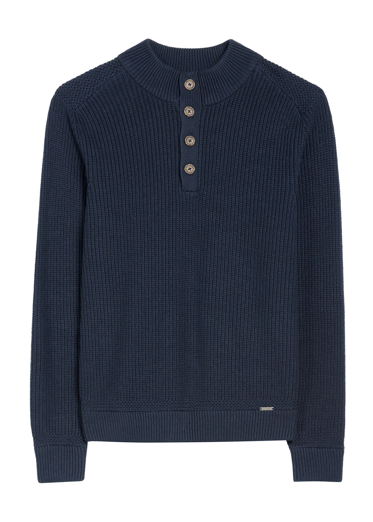 Navy blue men's sweater with stand-up collar SWEMT-0168-68(Z25), front product view on white background.