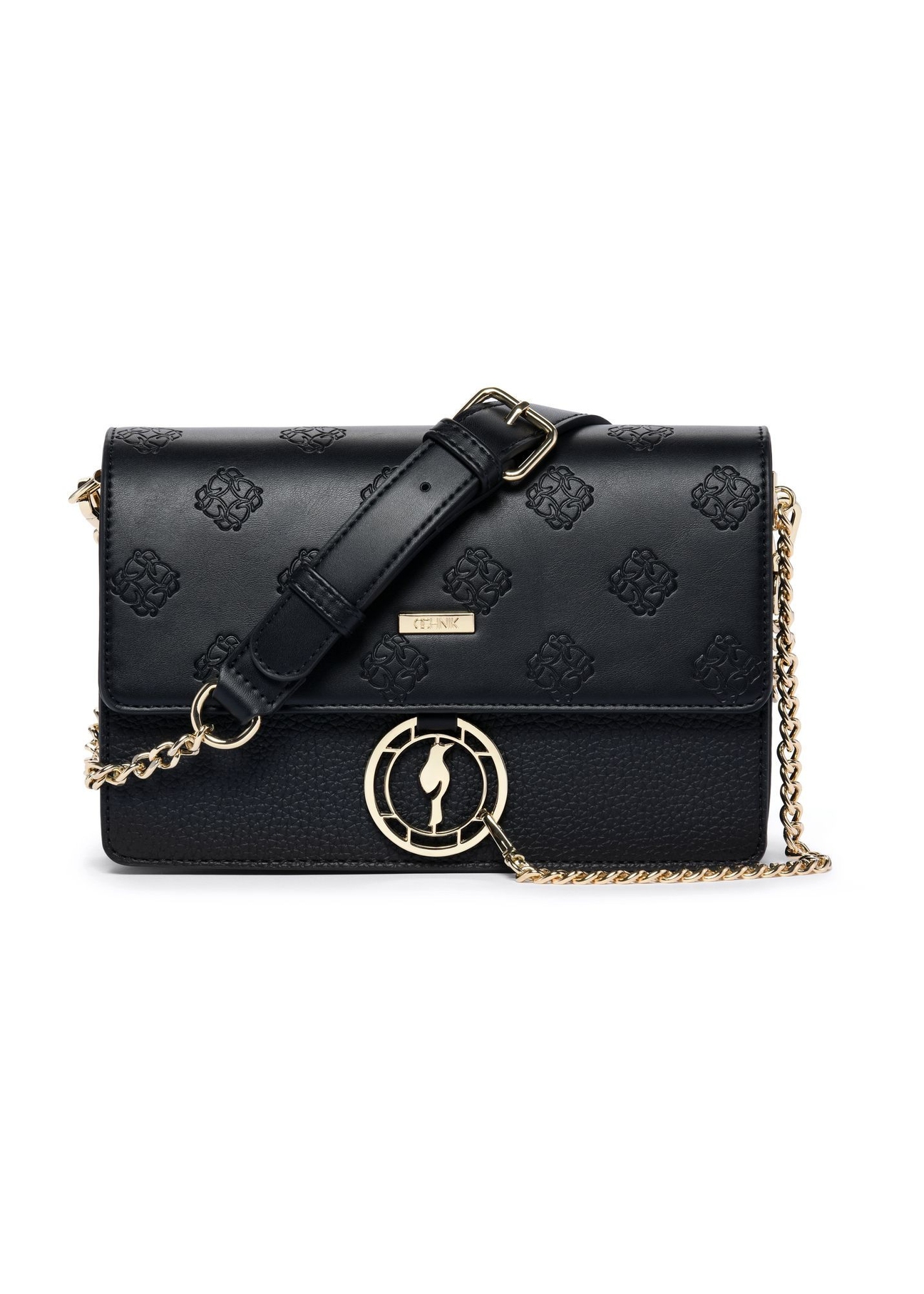Black women's handbag with monogram TOREC-0536C-99(Z25), front view on white background.