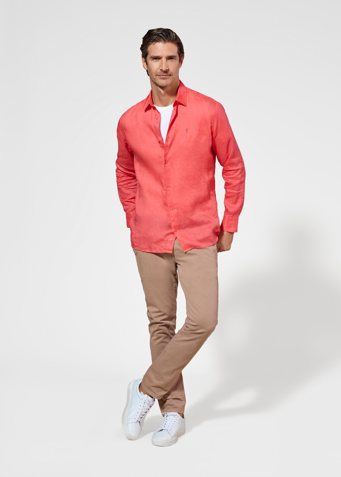 Coral linen men's shirt KOSMT-0321-18(W25)-01