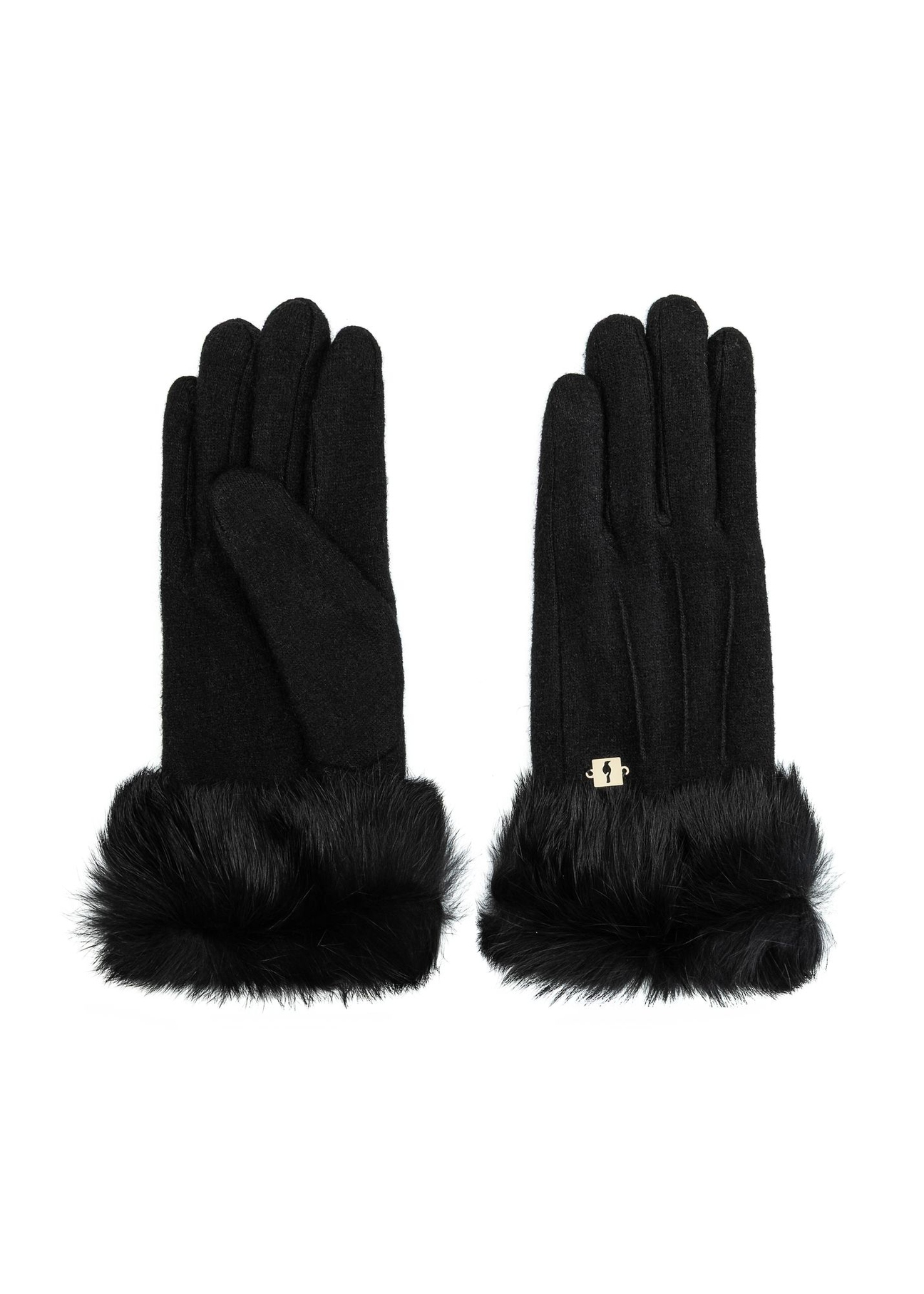 Black women's wool gloves REKDF-0031A-99(Z25) - product view from above on a white background.