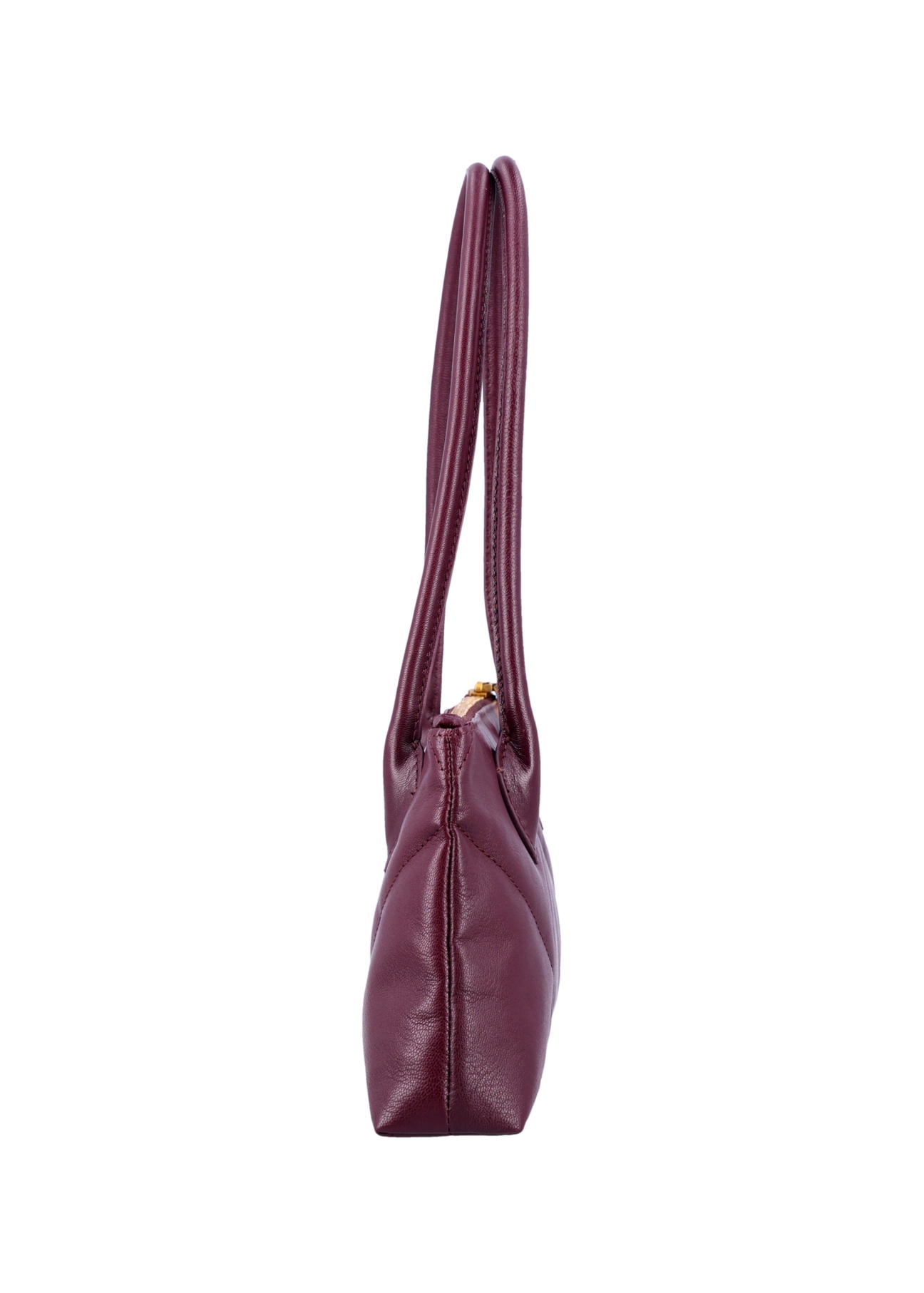 Burgundy, trapezoidal women's handbag with decorative stitching TORES-1363-4D(Z26), side view of the product on a white background.