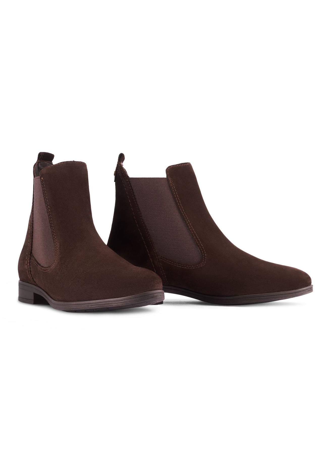 Women's brown suede ankle boots BUTYD-1009-89(Z25) - side view of a pair of shoes on a white background.