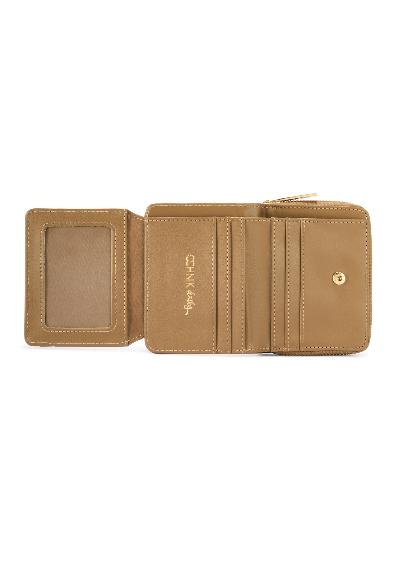 Small beige women's wallet with monogram POREC-0349A-81(Z25), product view from the inside on a white background.