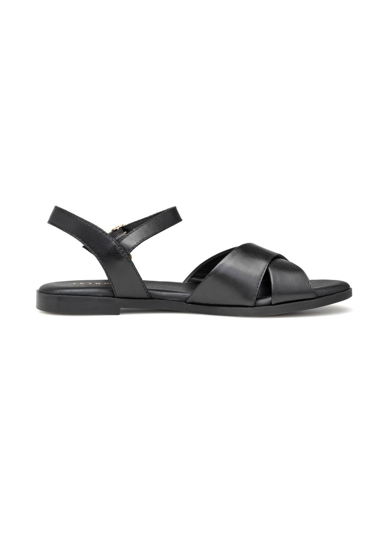 Women's leather sandals in black BUTYD-1259-99(W26), side view of the product on a white background.
