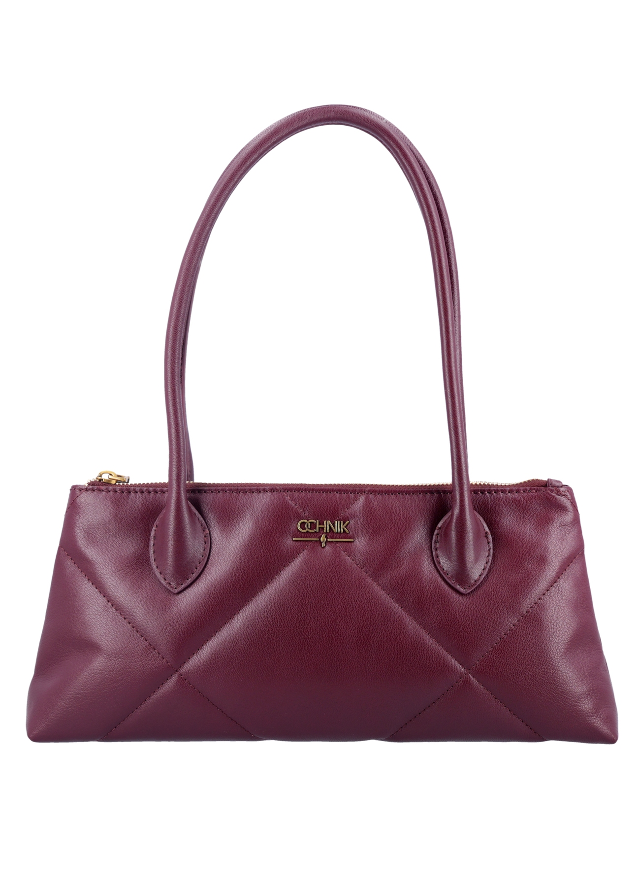 Burgundy, trapezoidal women's handbag with decorative stitching TORES-1363-4D(Z26), front product view on white background.