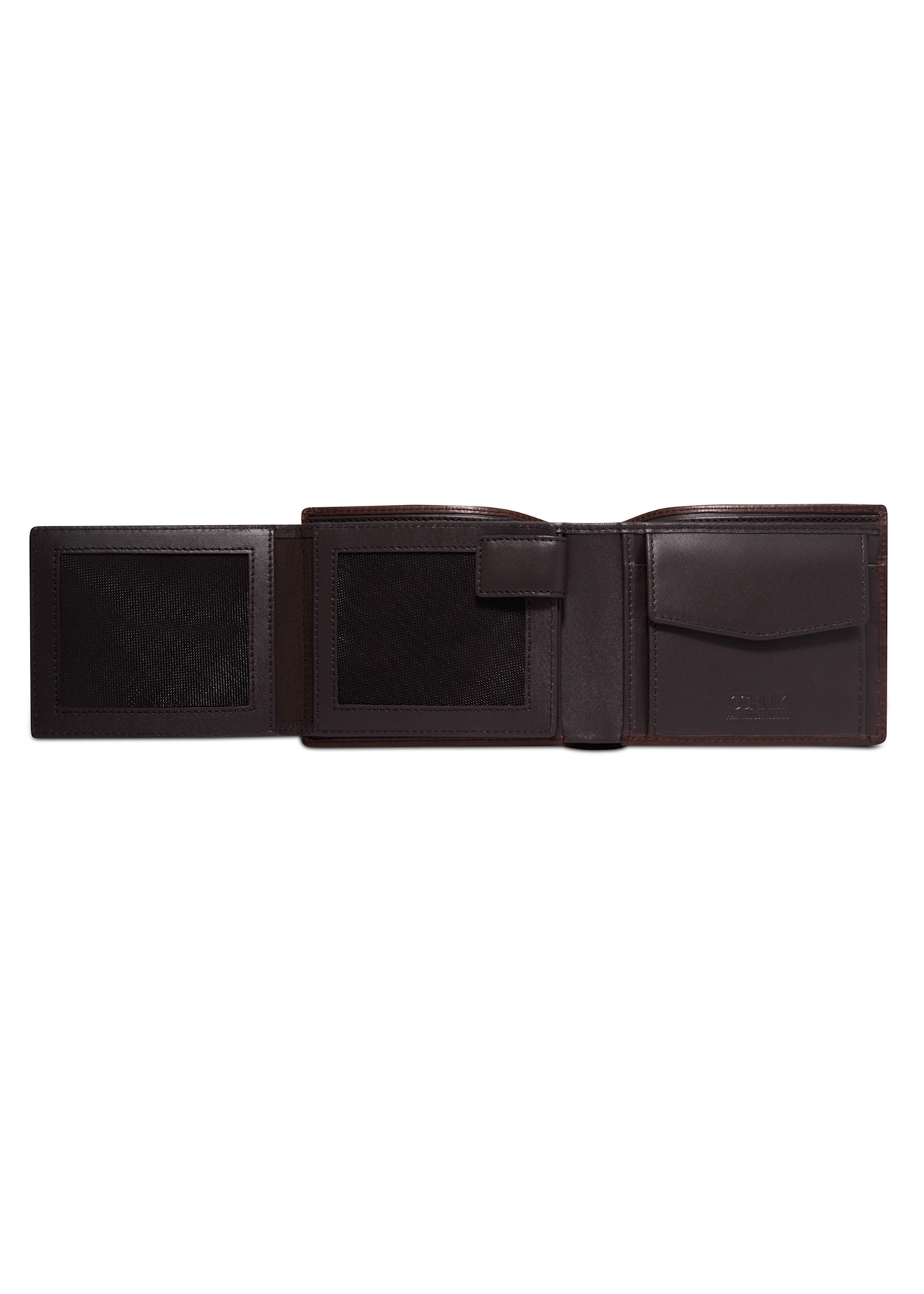 Dark brown men's leather wallet PORMS-0733-1I(Z26), product view inside on white background.