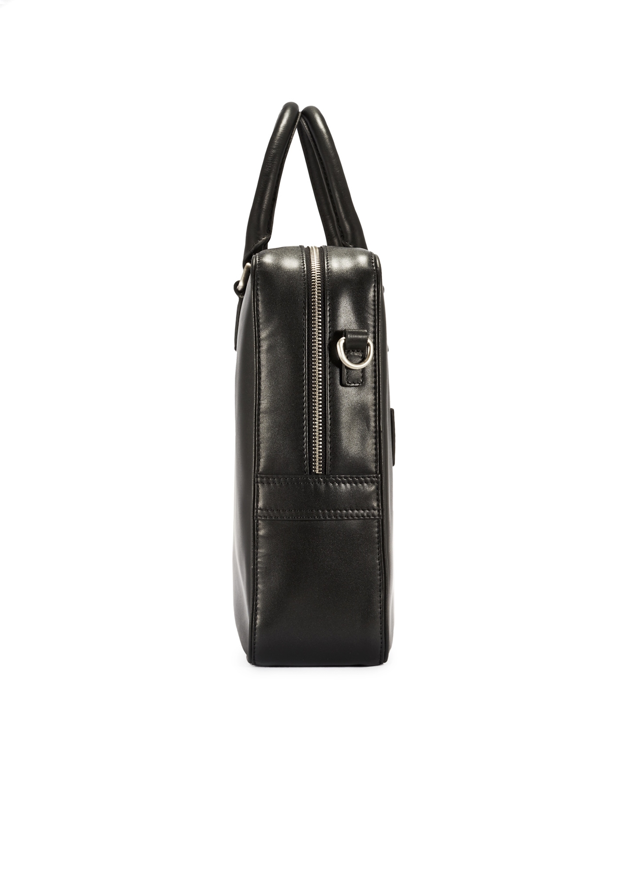 Roomy men's bag made of black leather TORMS-0471-99(Z25), side view of the product on a white background.