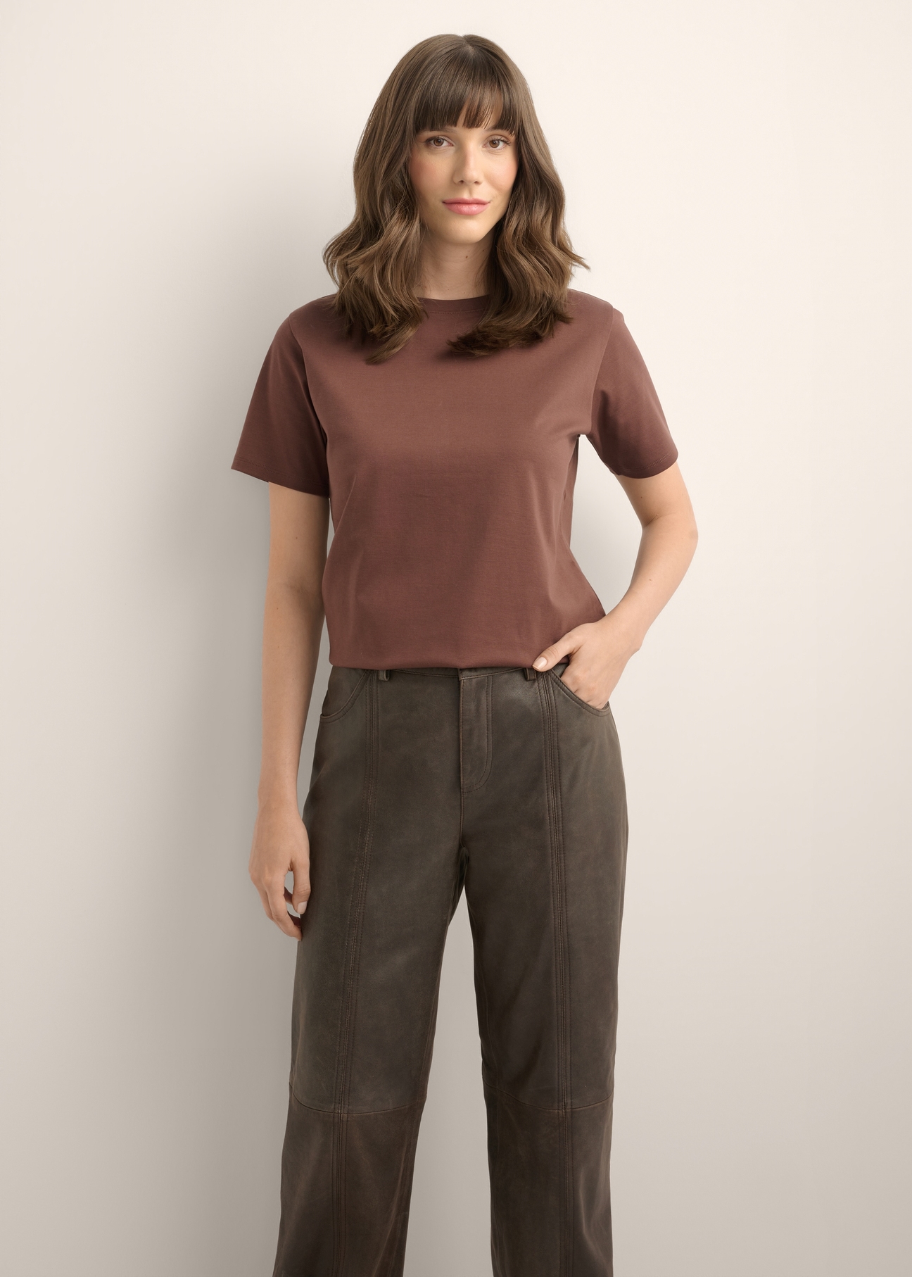 Brown cotton women's T-shirt TSHDT-0165-1H(Z26)