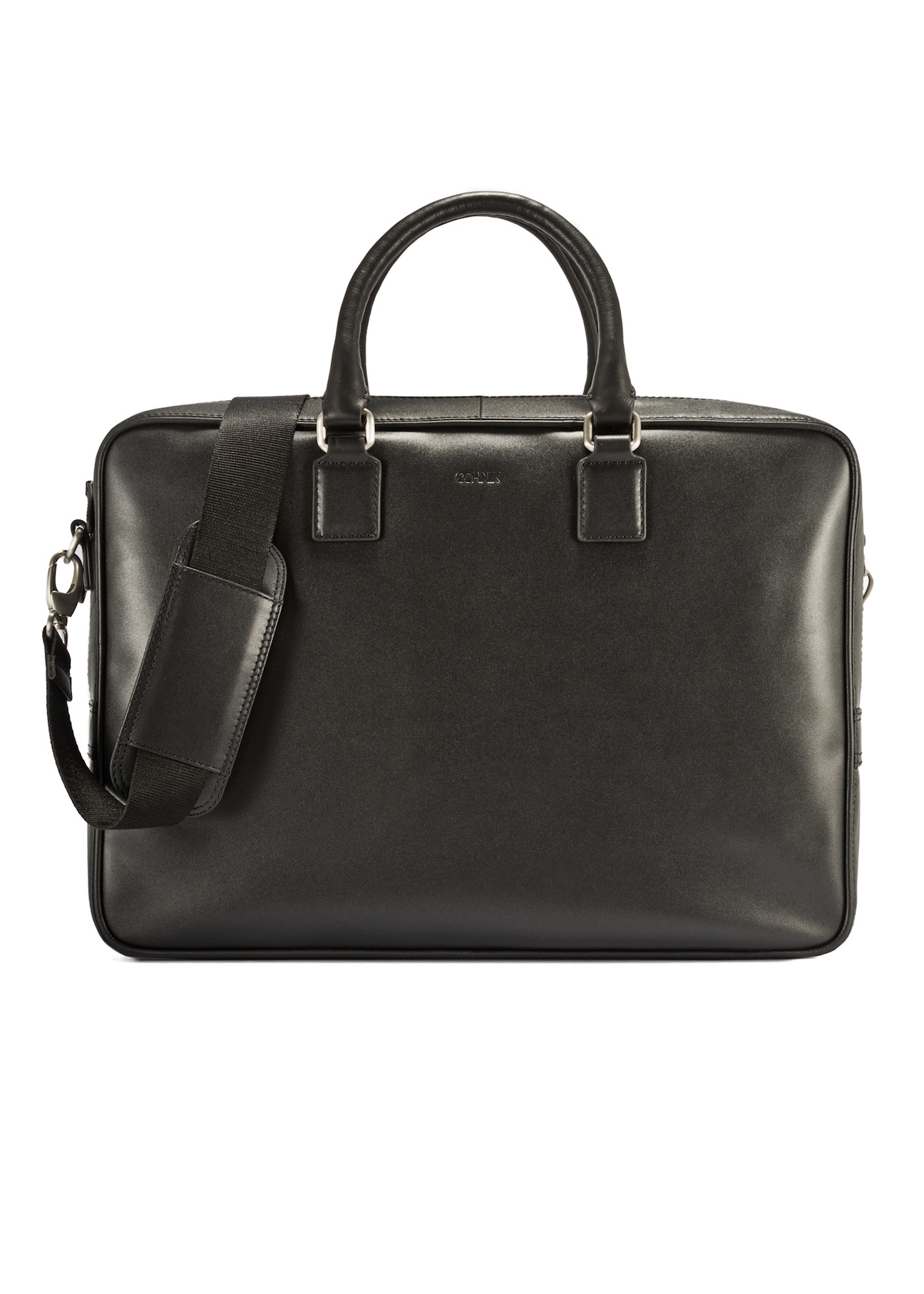 Roomy men's bag made of black leather TORMS-0471-99(Z25), front product view on a white background.