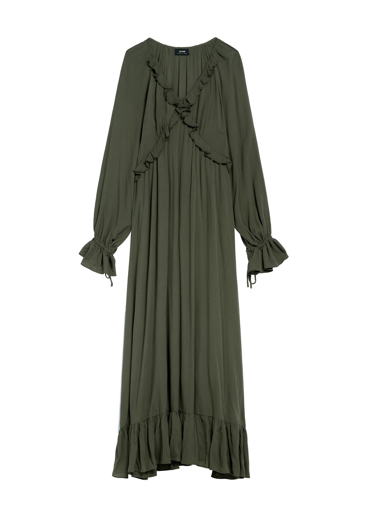 Khaki maxi dress SUKDT-0248-55(Z25), front product view on white background.