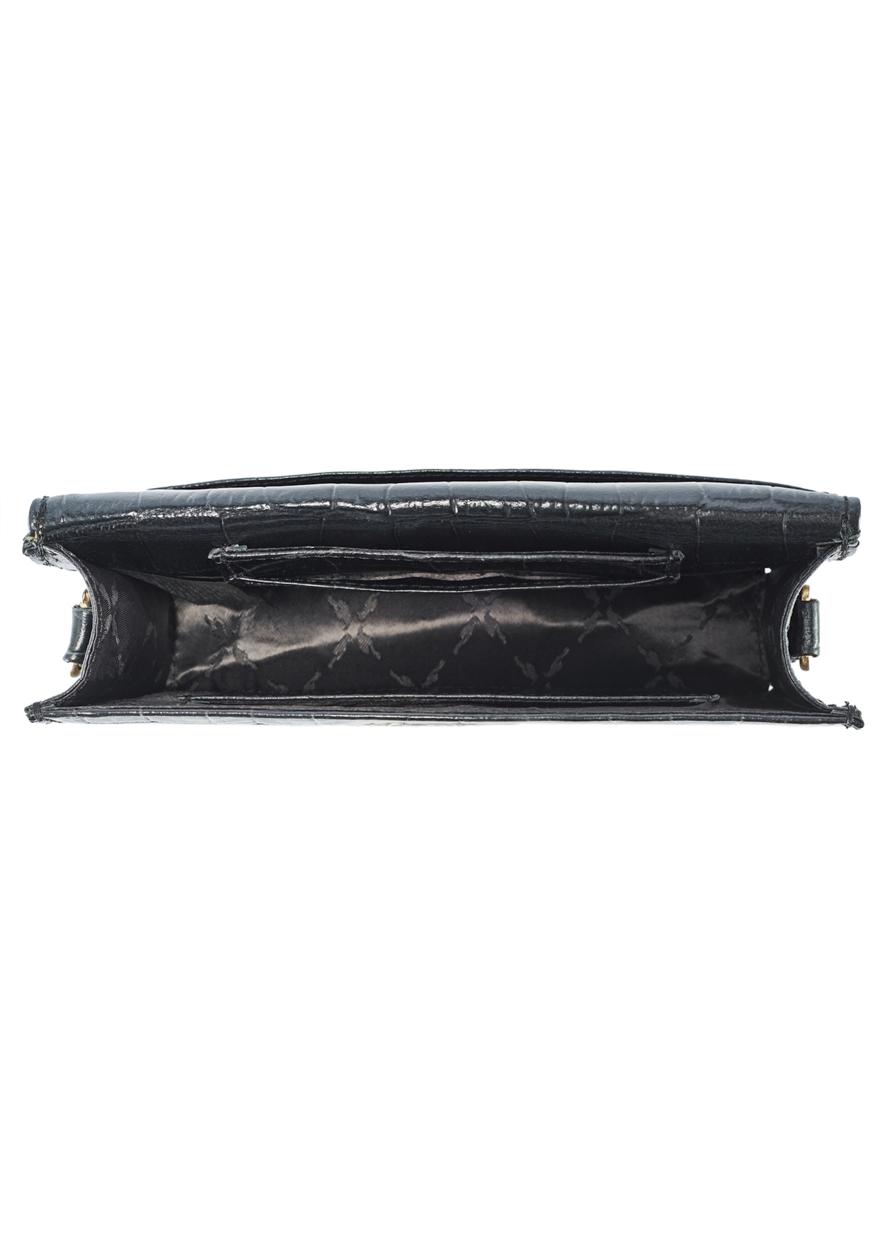 Black leather small croco handbag TORES-1133E-99(Z25), view of the center of the product on a white background.