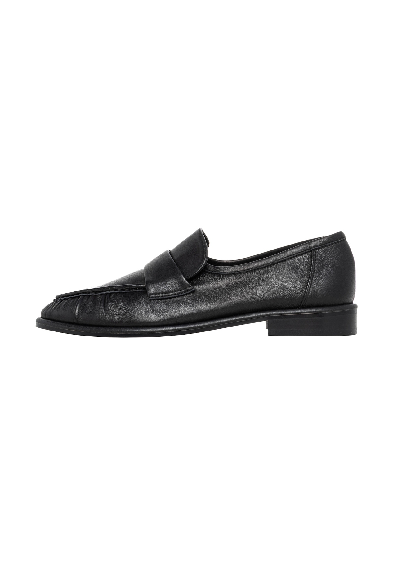 Women's black leather moccasins BUTYD-1328-99(Z26), side product view on white background.