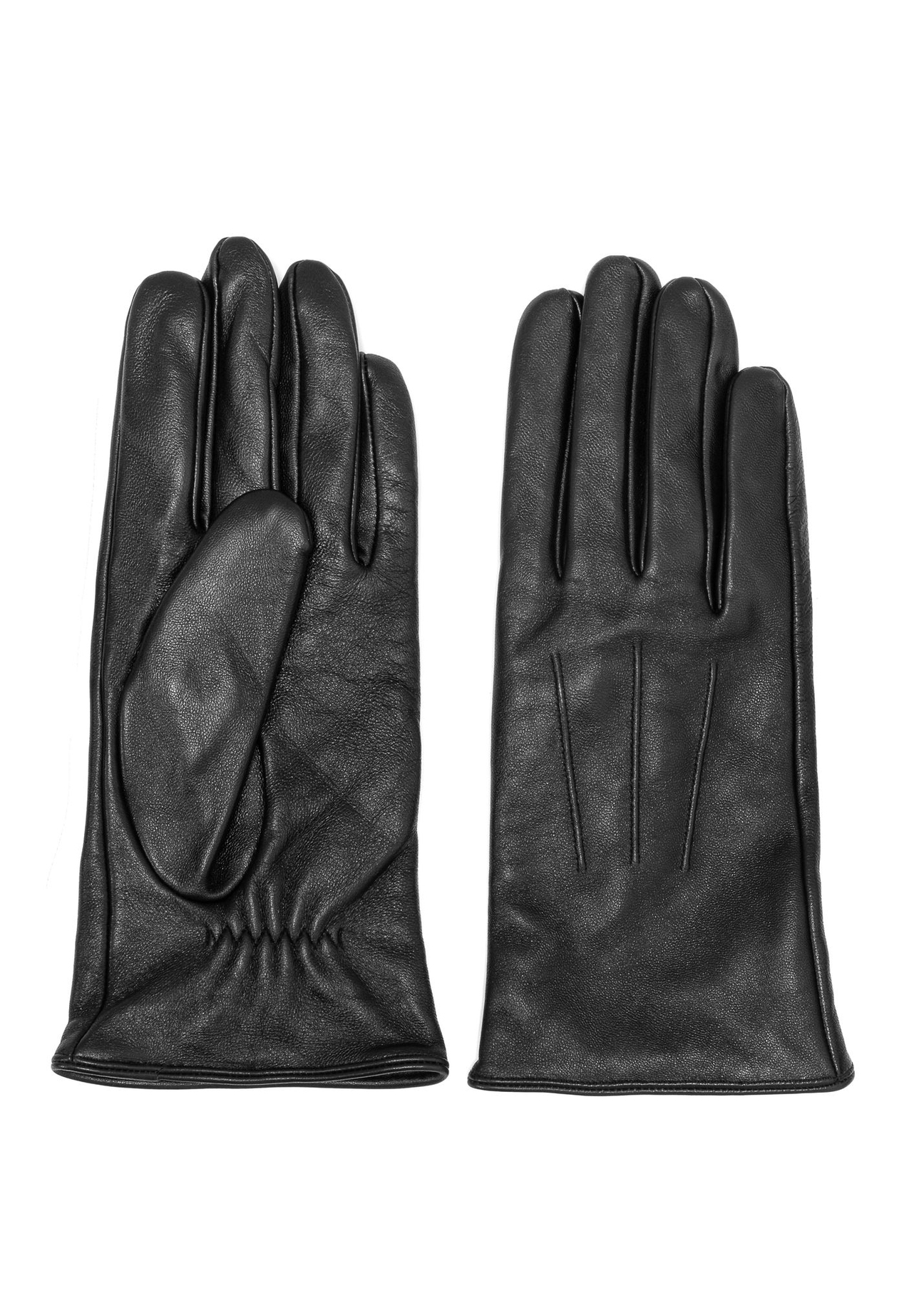 Black men's leather gloves REKMS-0085-99(Z25) - front and back product view on white background.